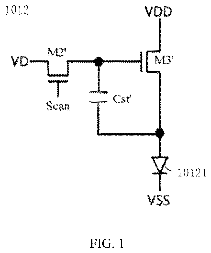 Patent US12307973 Figure 1 – Display panel and display device with anti-view pixel driving circuits connected to sub-pixel