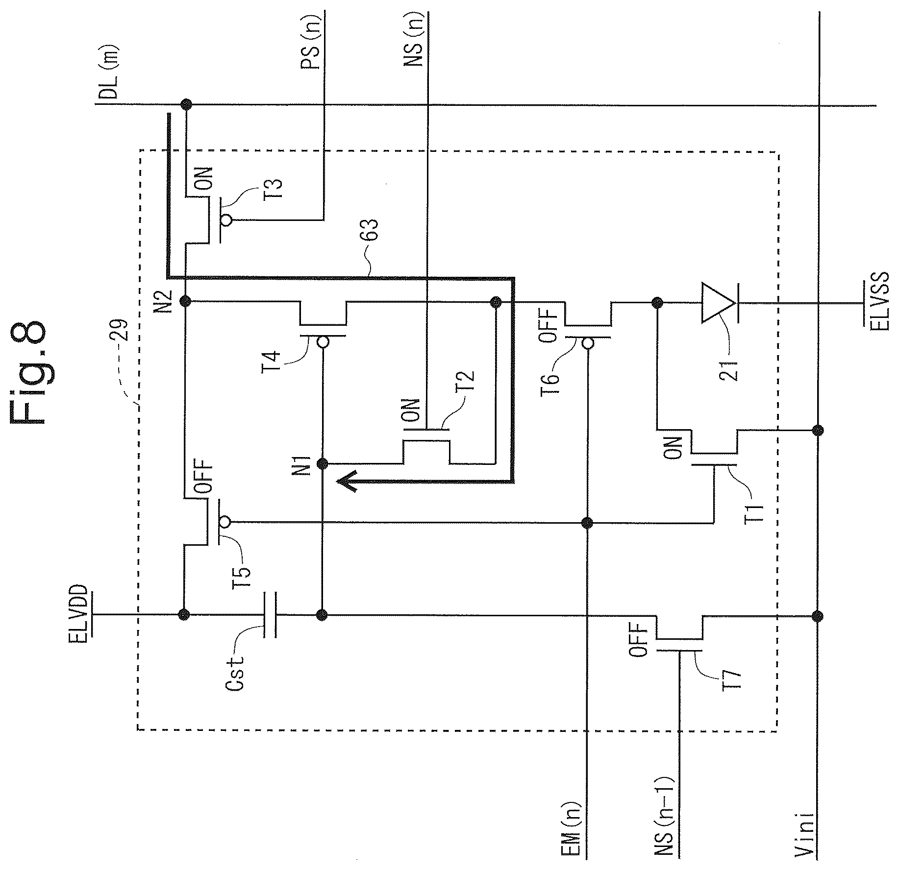 Patent US12307977 Figure 8 – Pixel circuit, display device, and method of driving display device