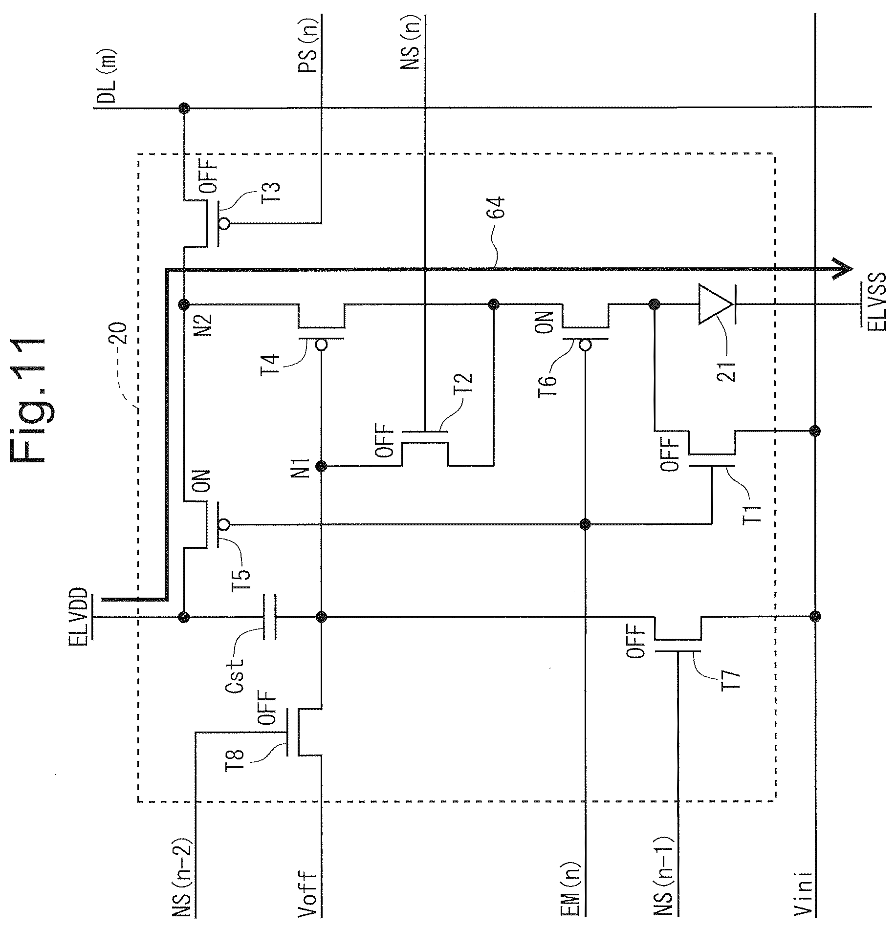 Patent US12307977 Figure 11 – Pixel circuit, display device, and method of driving display device