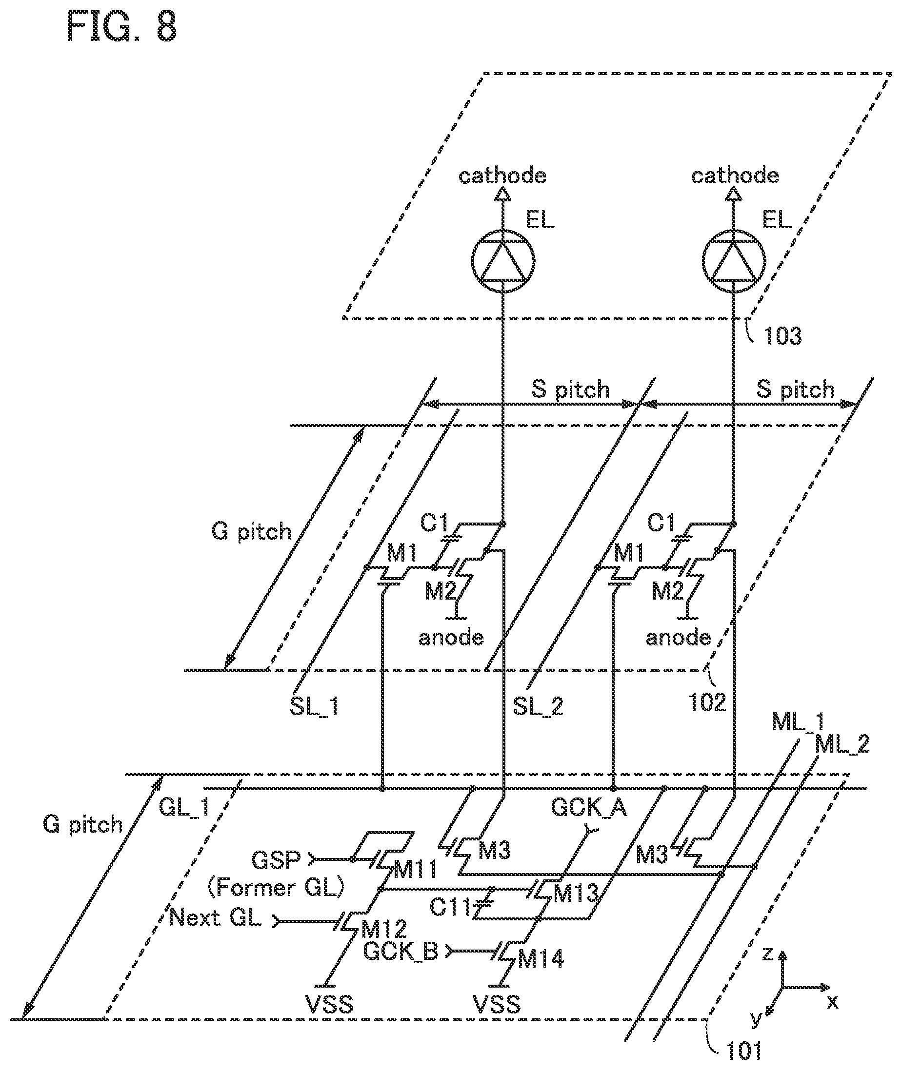 Patent US12307978 Figure 8 – Display device and electronic device