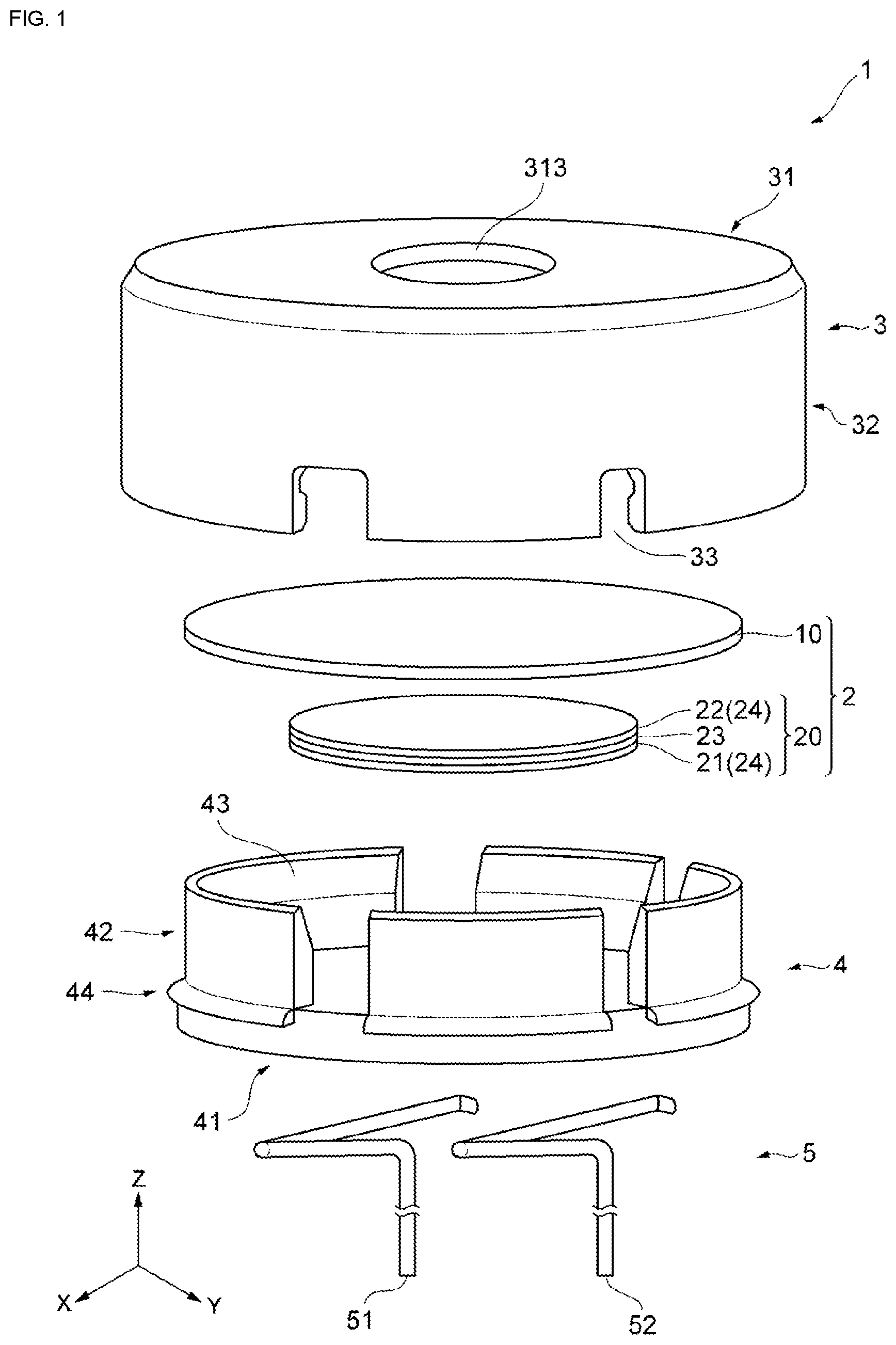 Patent US12308012 Figure 1 – Piezoelectric sounding component