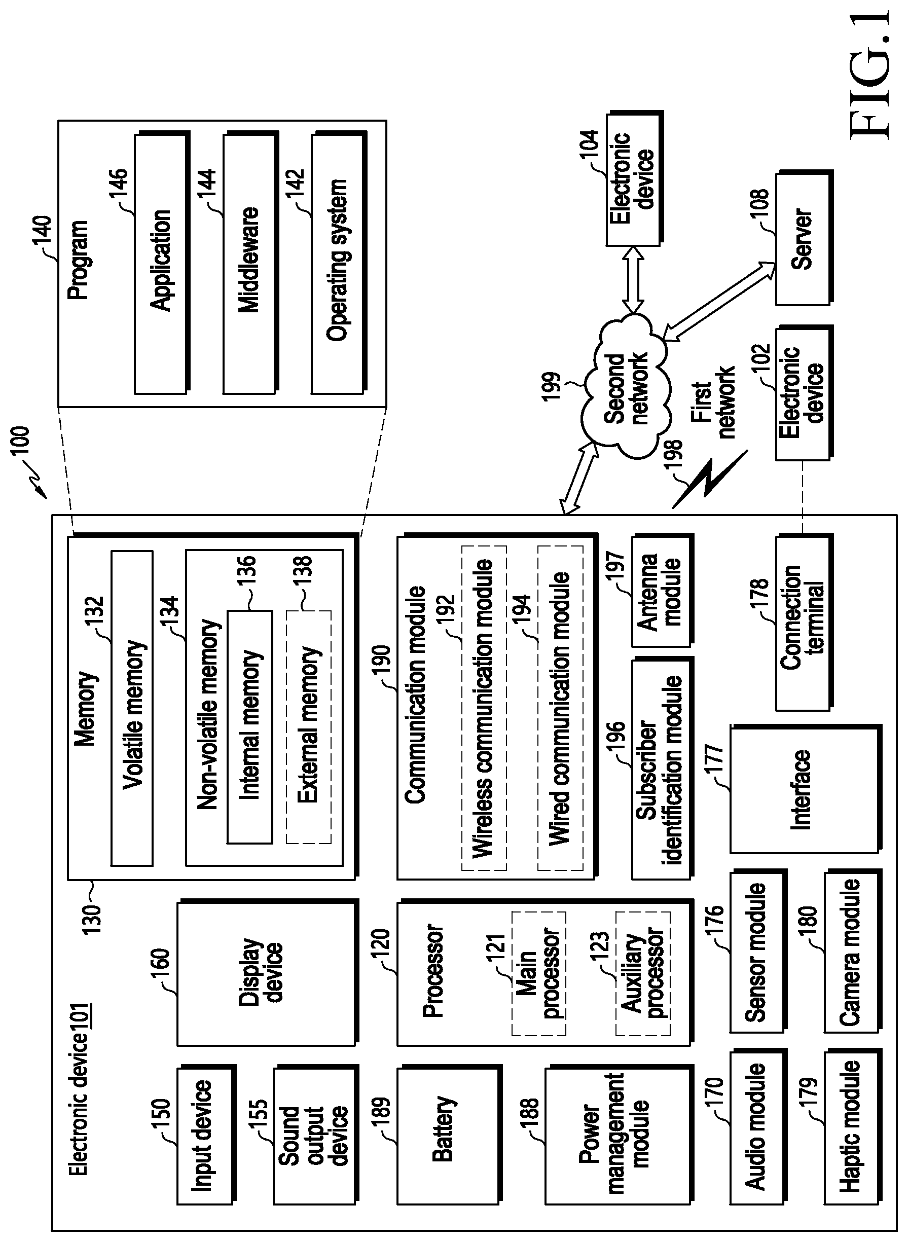 Patent US12308016 Figure 1 – Electronic device including speaker and microphone and method for operating the same