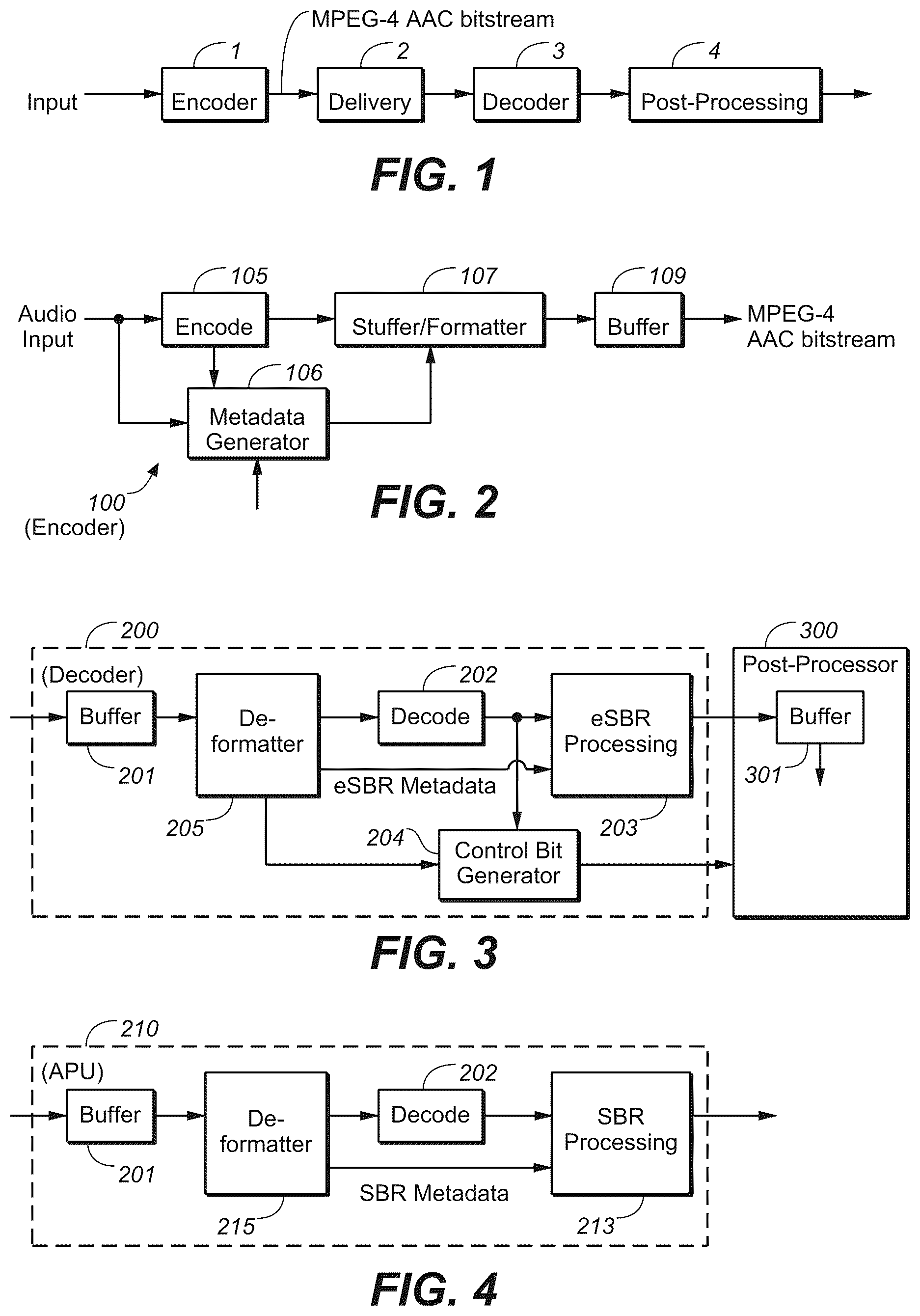 Patent US12308040 Figure 1 – Backward-compatible integration of harmonic transposer for high frequency reconstruction of audio signals