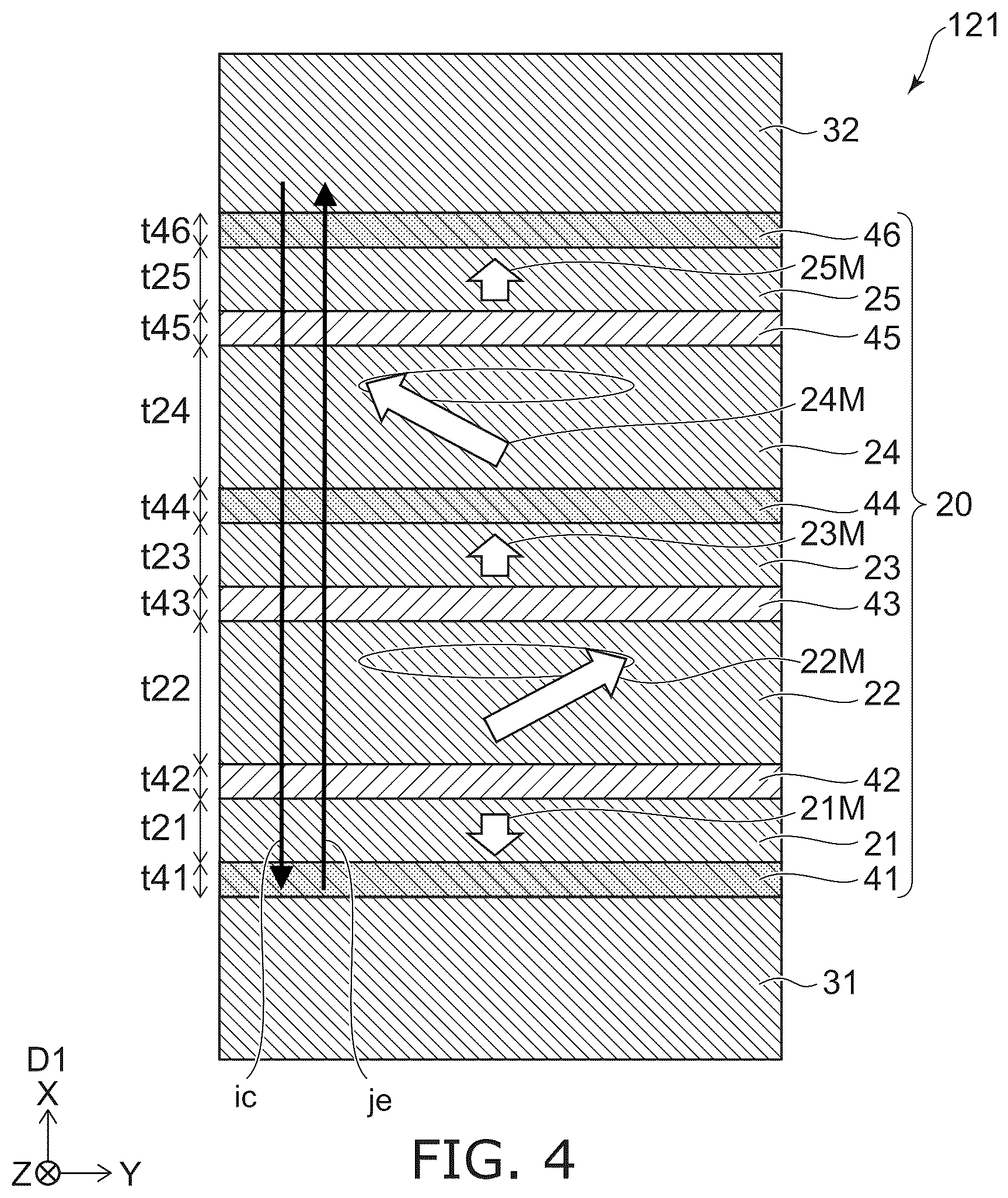 Patent US12308051 Figure 4 – Magnetic head with multilayer configuration between magnetic poles and magnetic recording device