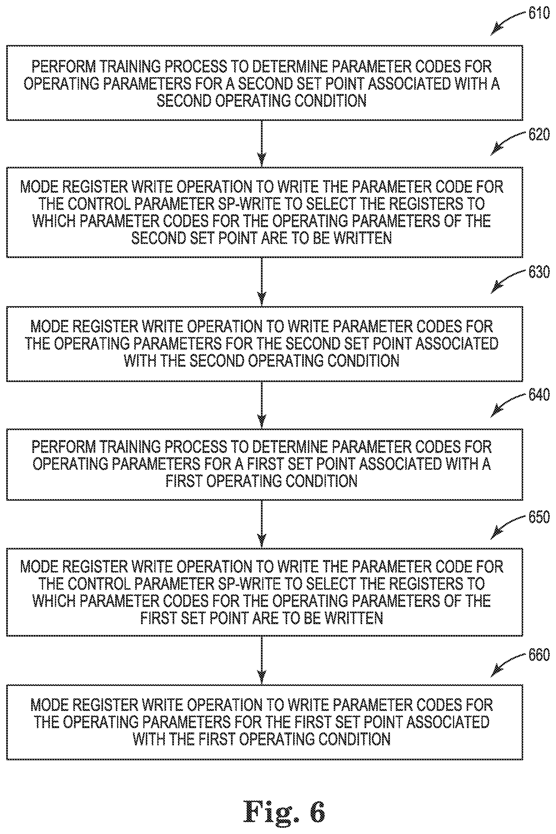 Patent US12308090 Figure 6 – Apparatuses and methods for storing and writing multiple parameter codes for memory operating parameters