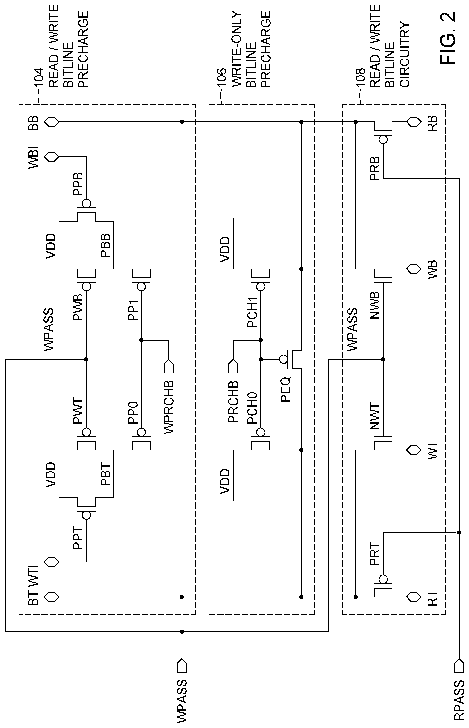 Patent US12308091 Figure 2 – Pseudo-2-port memory with dual pre-charge circuits