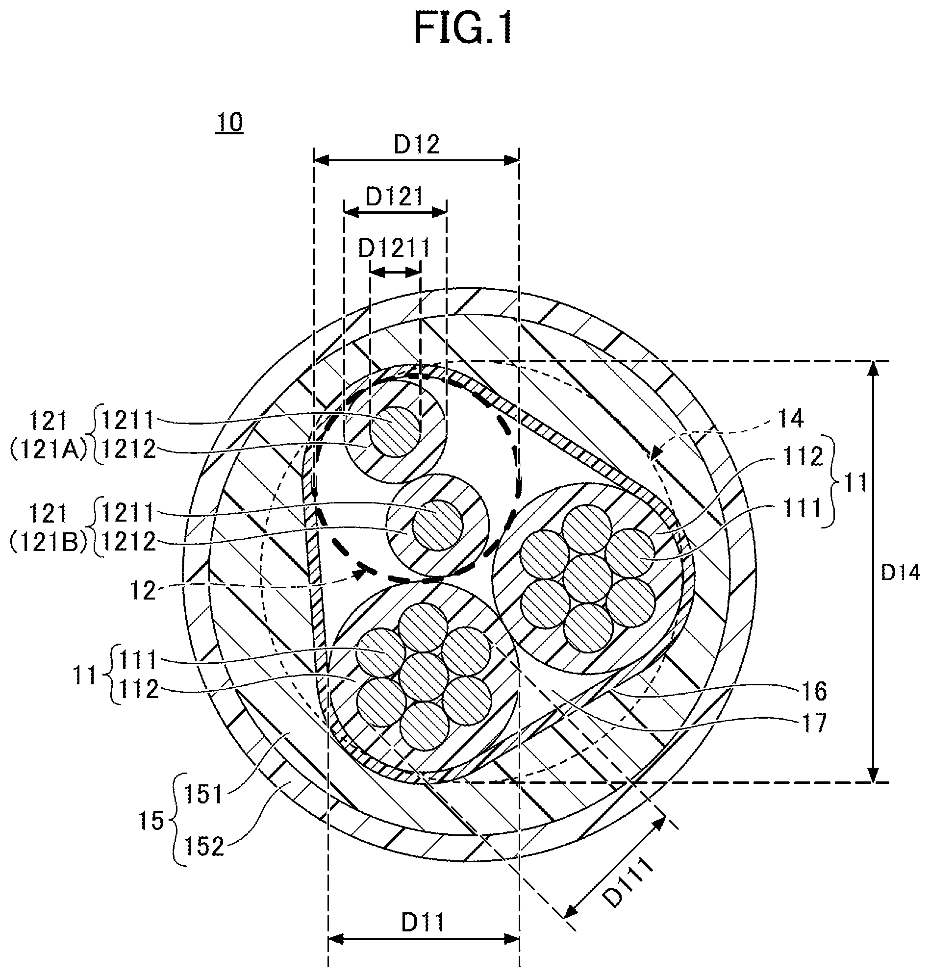 Patent US12308144 Figure 1 – Multi-core cable