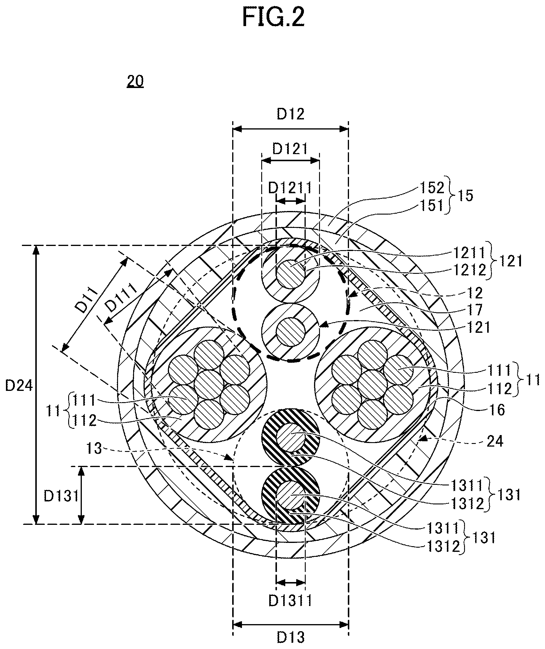 Patent US12308144 Figure 2 – Multi-core cable