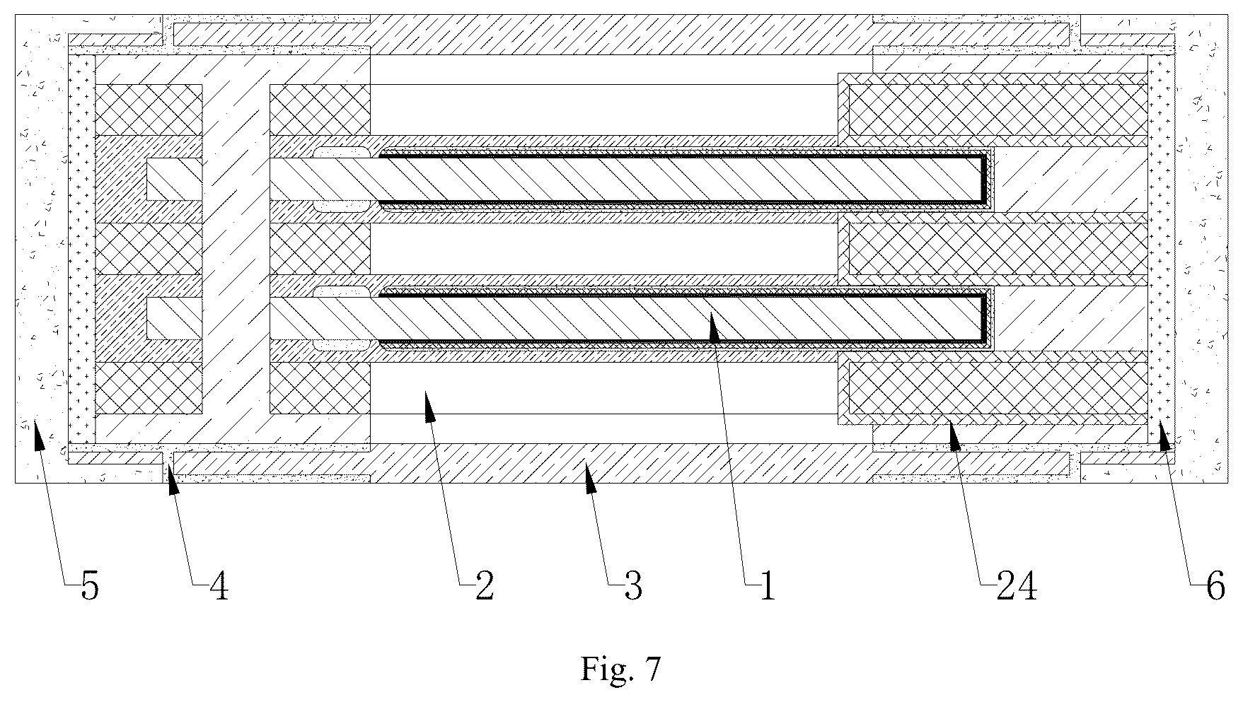 Patent US12308182 Figure 7 – Core package, double-substrate multilayer solid aluminum electrolytic capacitor and method for preparing same