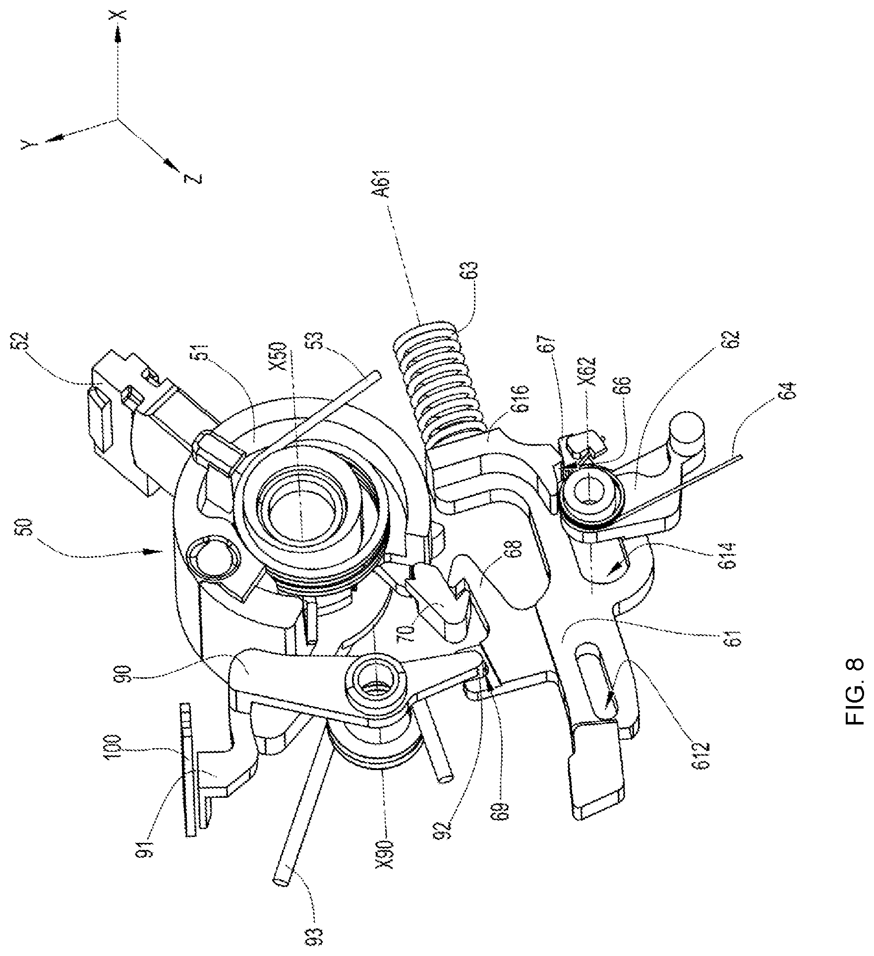 Patent US12308193 Figure 8 – Resetting RCD mechanism by the handle