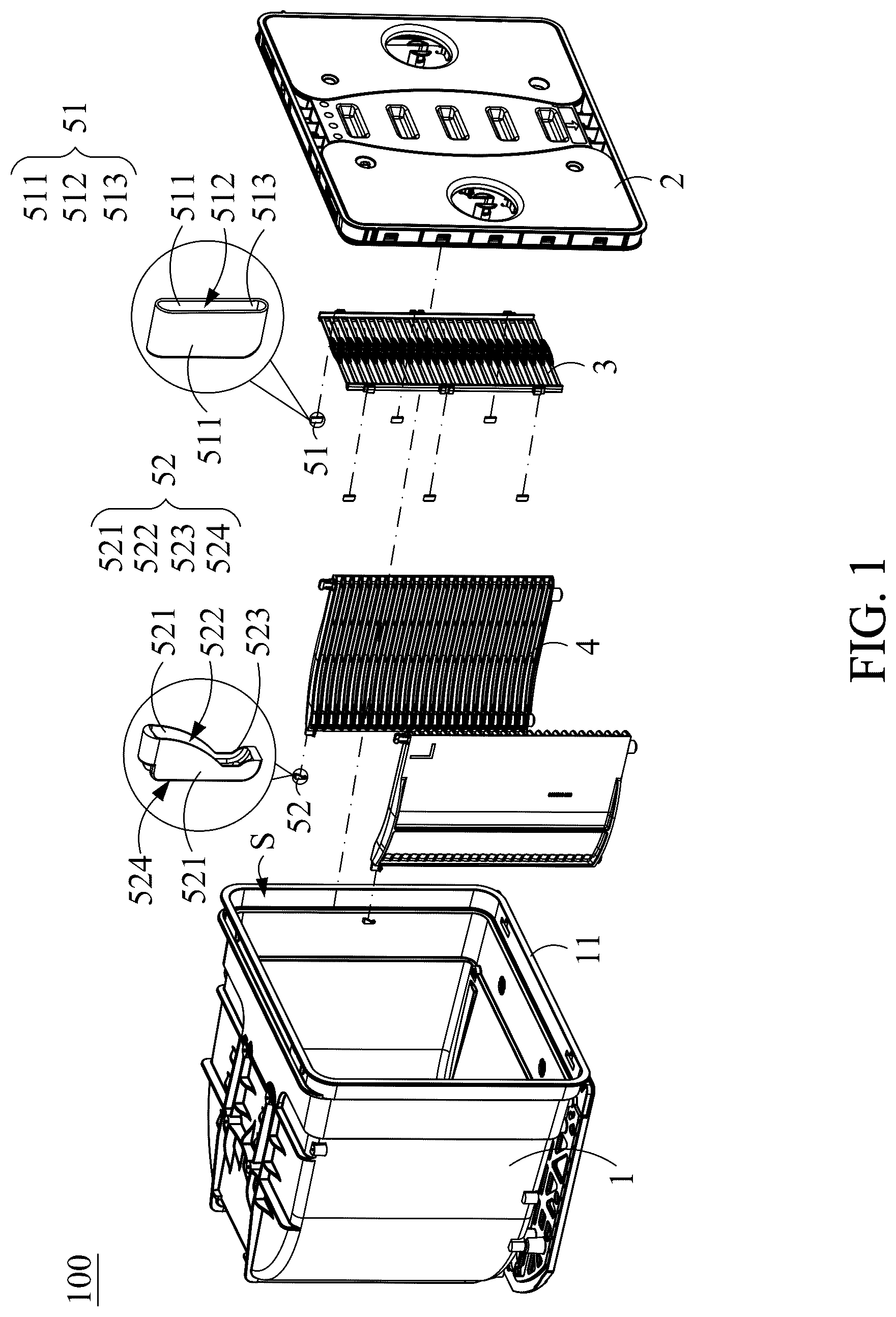 Patent US12308269 Figure 1 – Substrate container and its door assembly, support assembly, and elastic buffer element