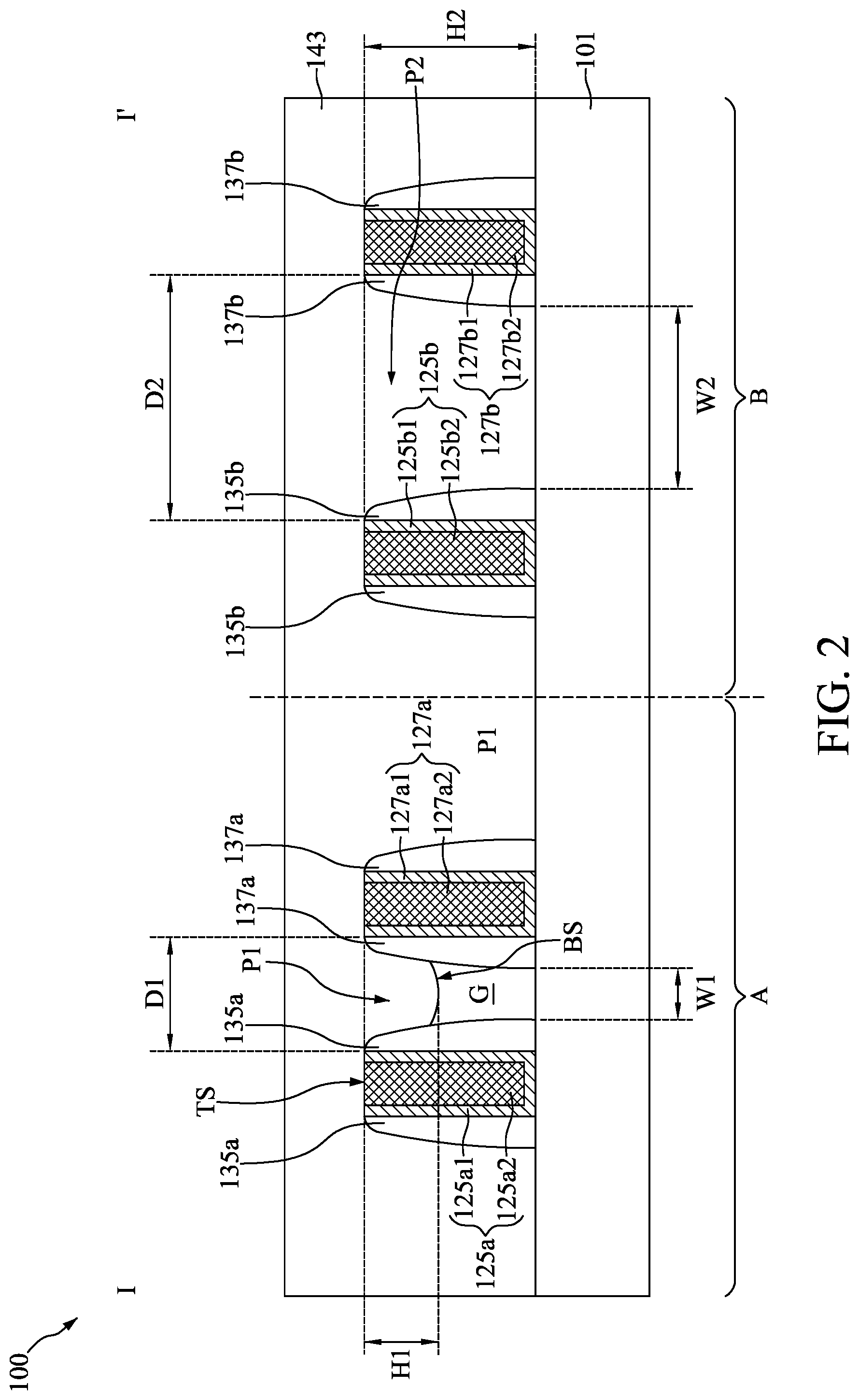 Patent US12308288 Figure 2 – Semiconductor device with composite conductive features and method for preparing the same