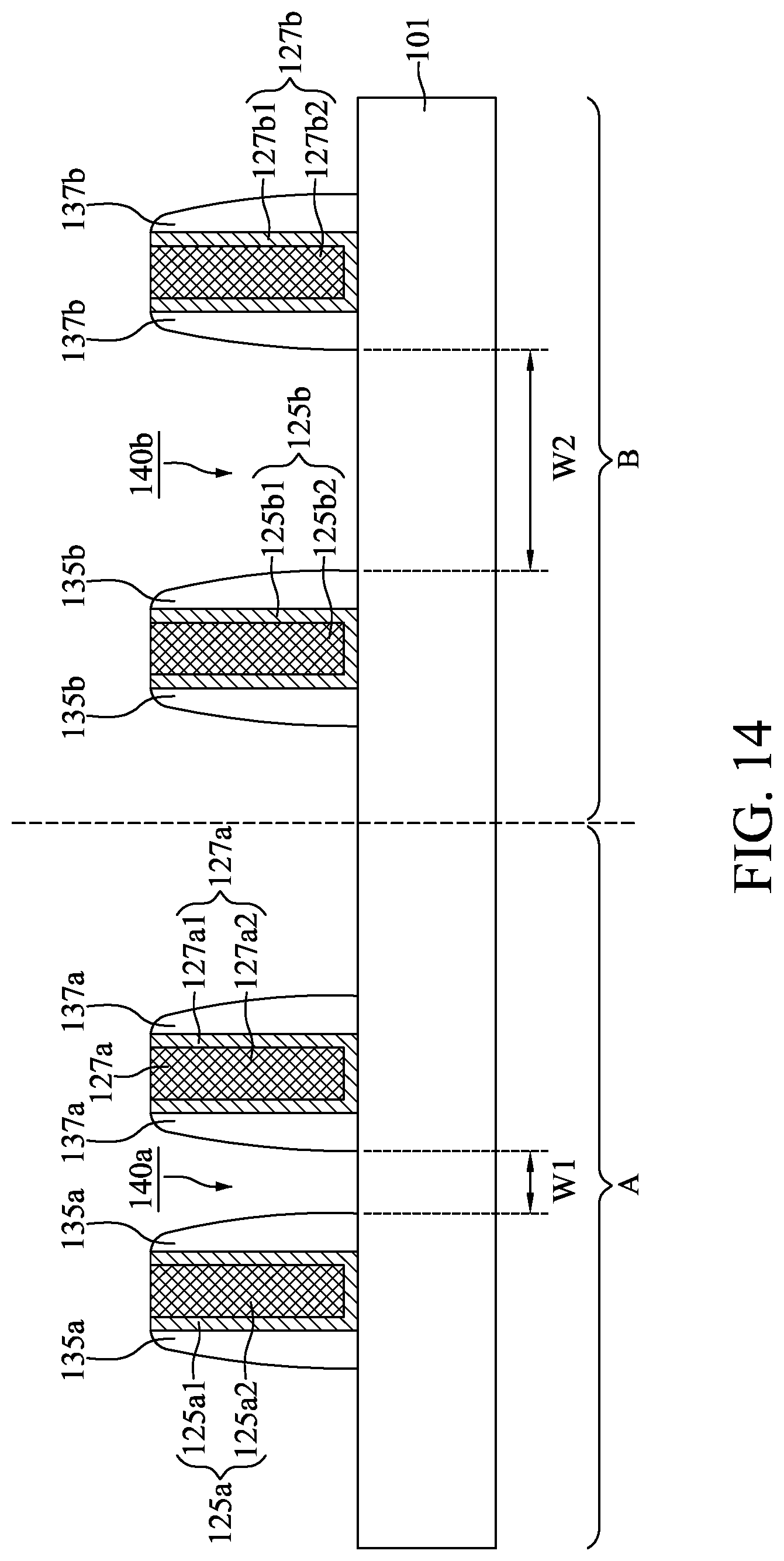 Patent US12308288 Figure 14 – Semiconductor device with composite conductive features and method for preparing the same
