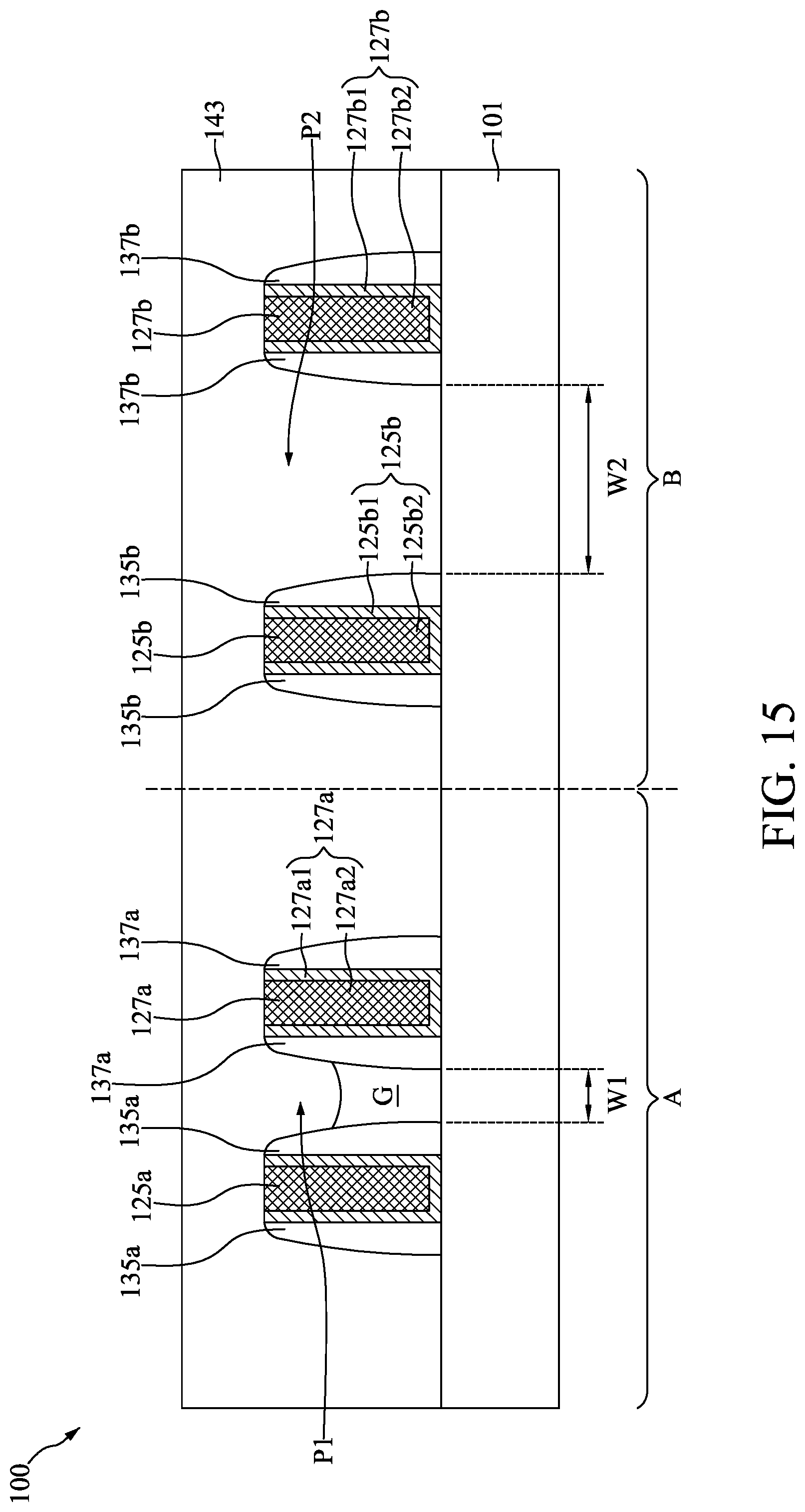 Patent US12308288 Figure 15 – Semiconductor device with composite conductive features and method for preparing the same