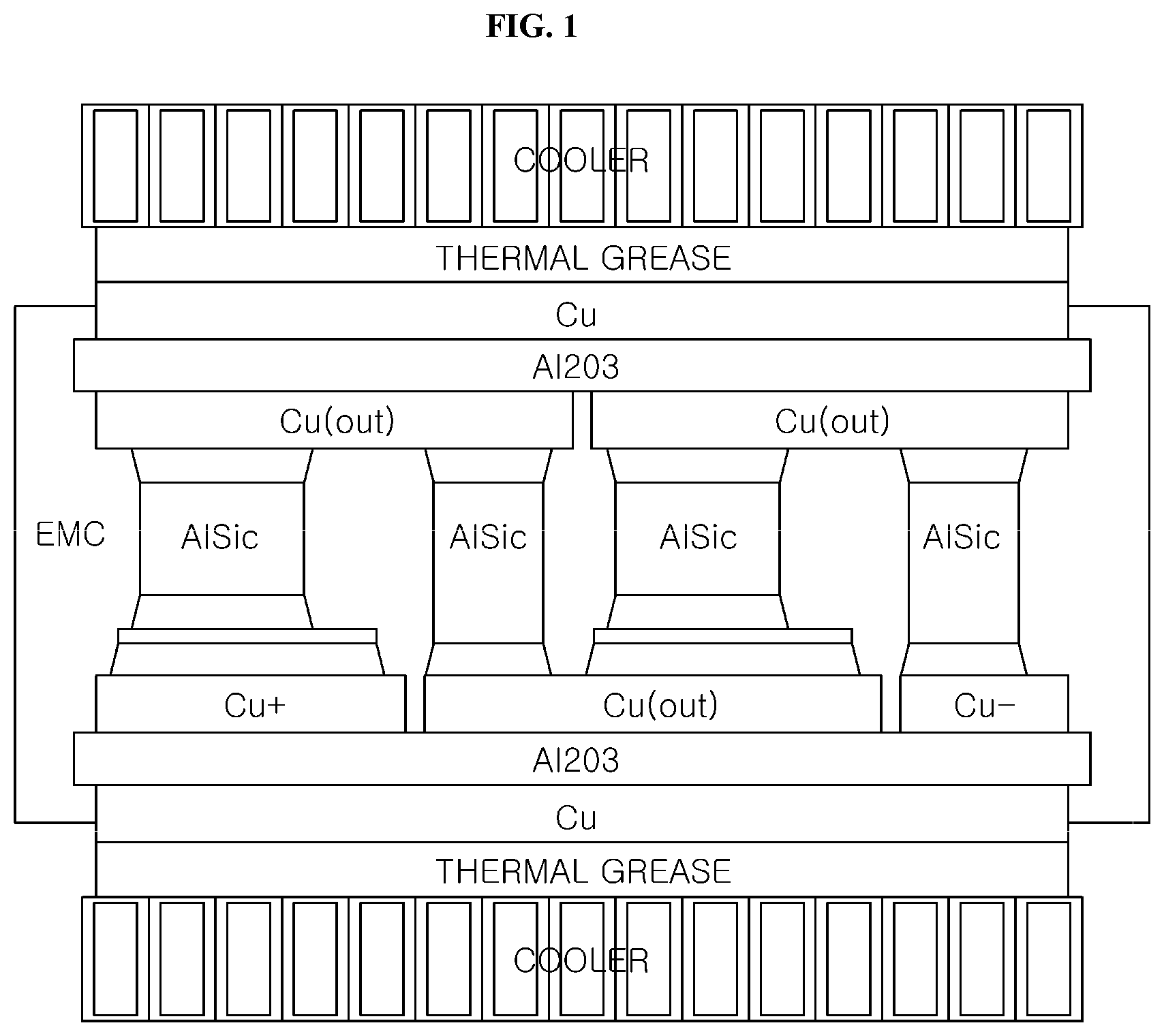 Patent US12308300 Figure 1 – Double-sided cooling type power module
