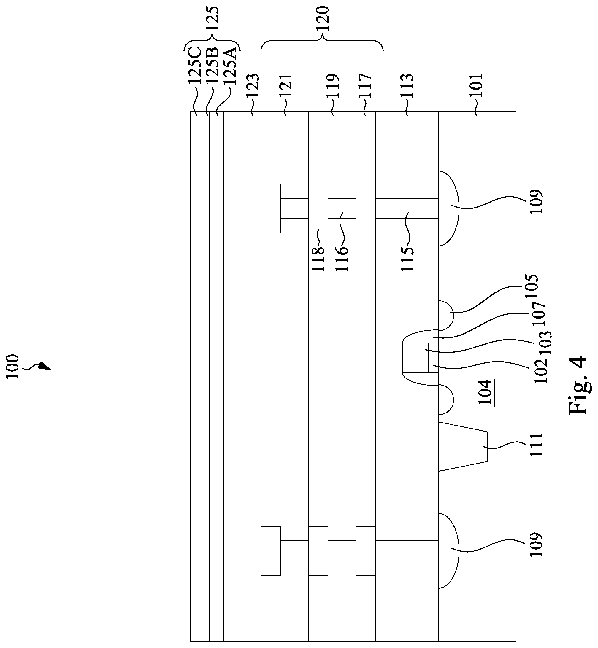 Patent US12308309 Figure 4 – Semiconductor device with integrated metal-insulator-metal capacitors