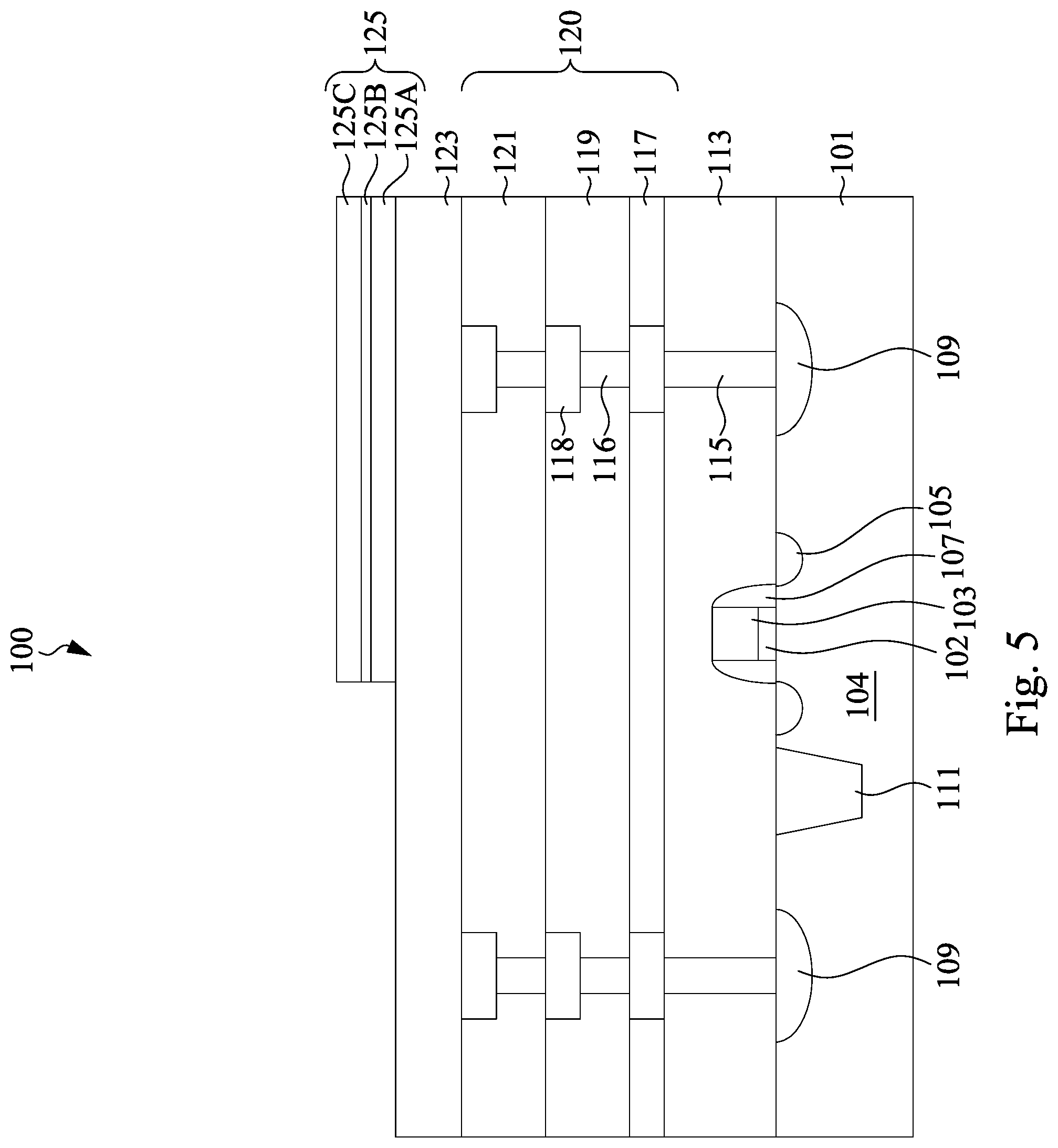 Patent US12308309 Figure 5 – Semiconductor device with integrated metal-insulator-metal capacitors