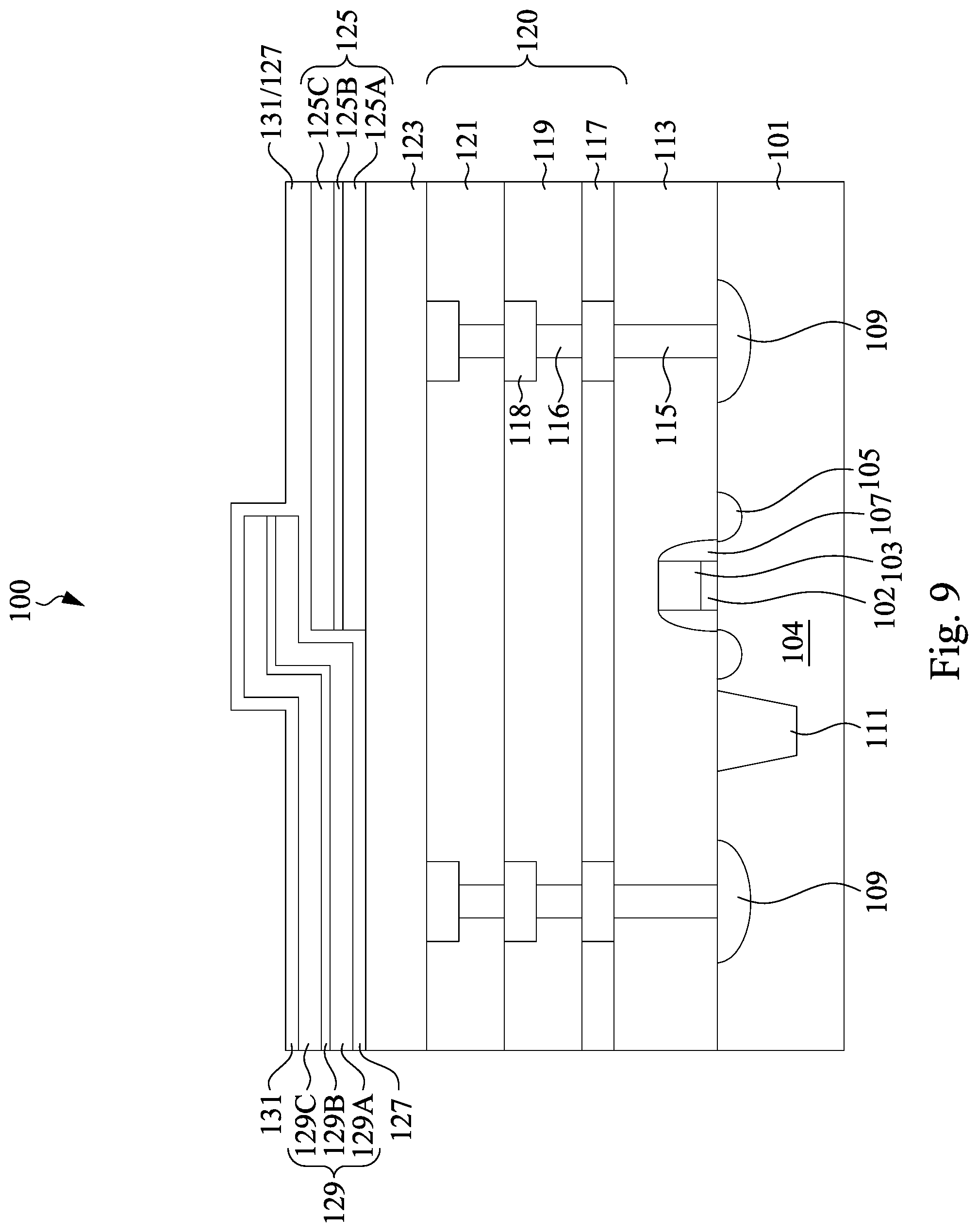 Patent US12308309 Figure 9 – Semiconductor device with integrated metal-insulator-metal capacitors