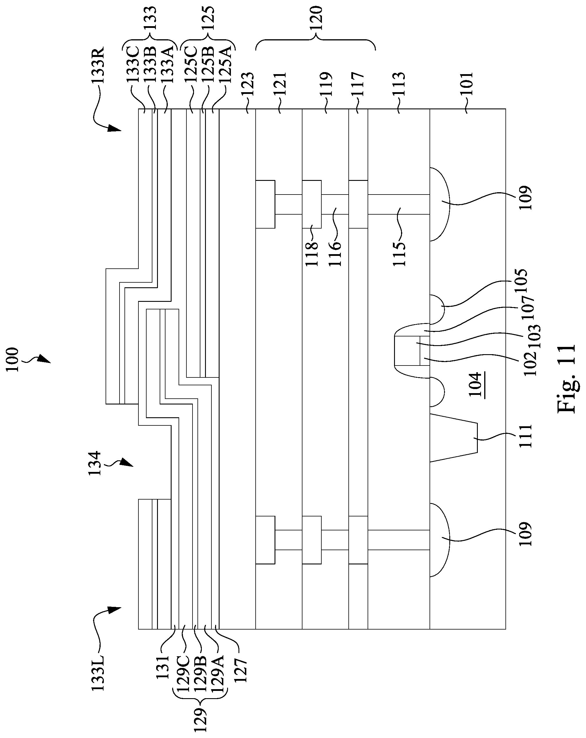 Patent US12308309 Figure 11 – Semiconductor device with integrated metal-insulator-metal capacitors