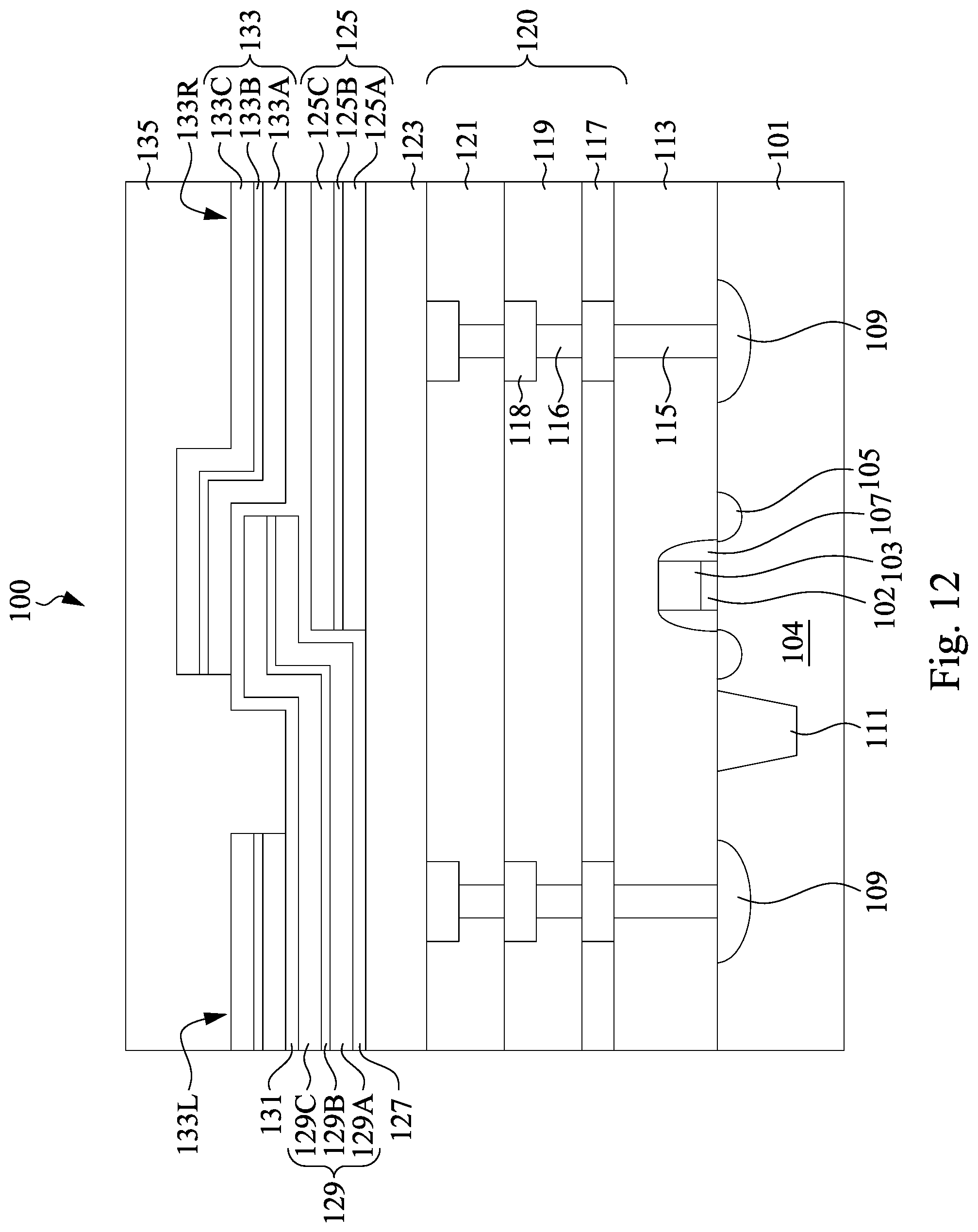 Patent US12308309 Figure 12 – Semiconductor device with integrated metal-insulator-metal capacitors