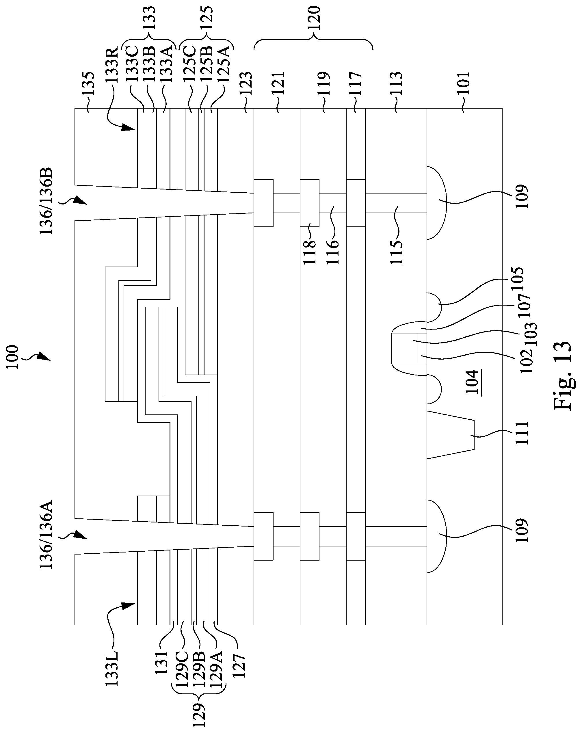 Patent US12308309 Figure 13 – Semiconductor device with integrated metal-insulator-metal capacitors