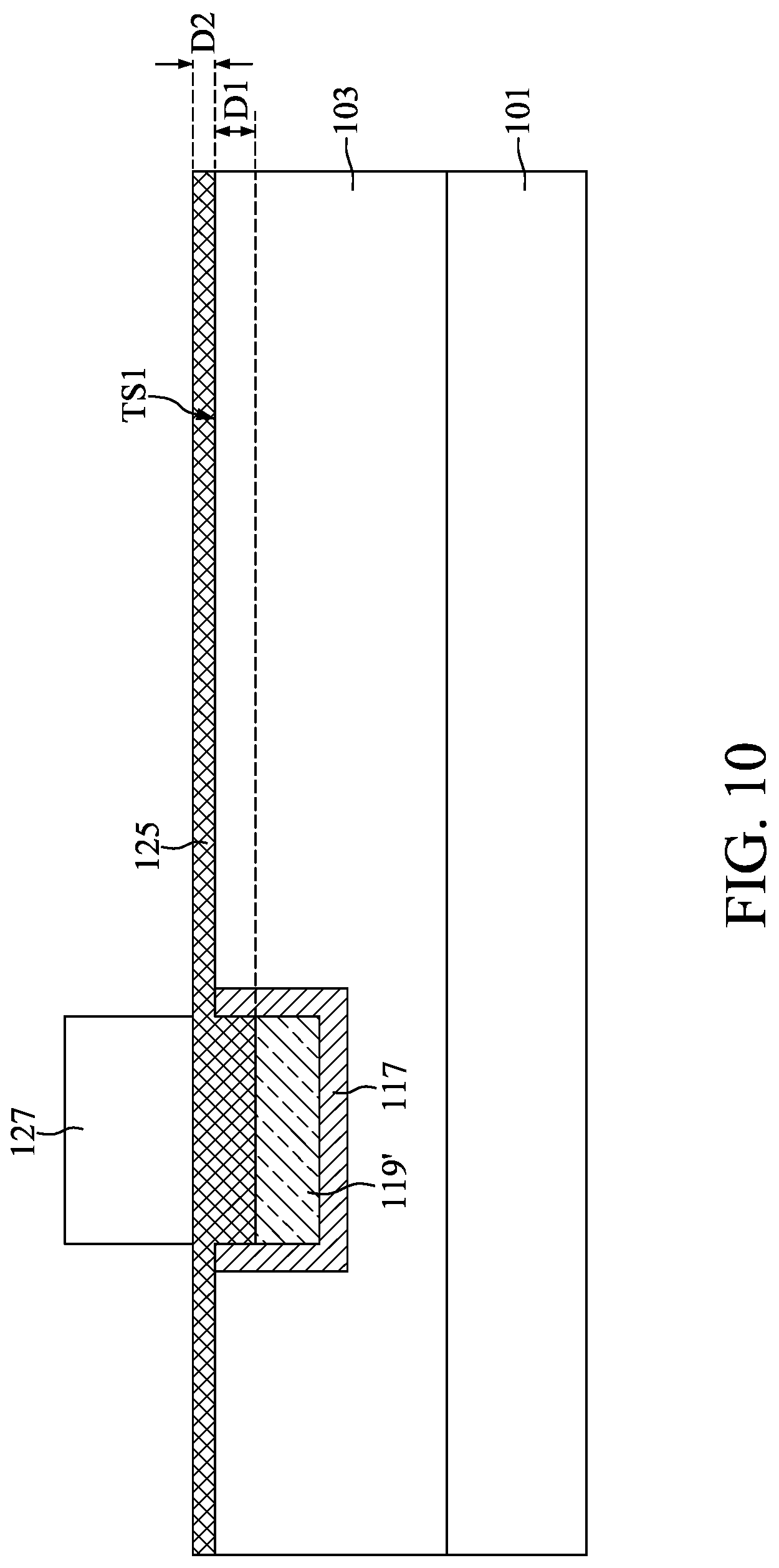 Patent US12308318 Figure 10 – Semiconductor device structure with barrier portion