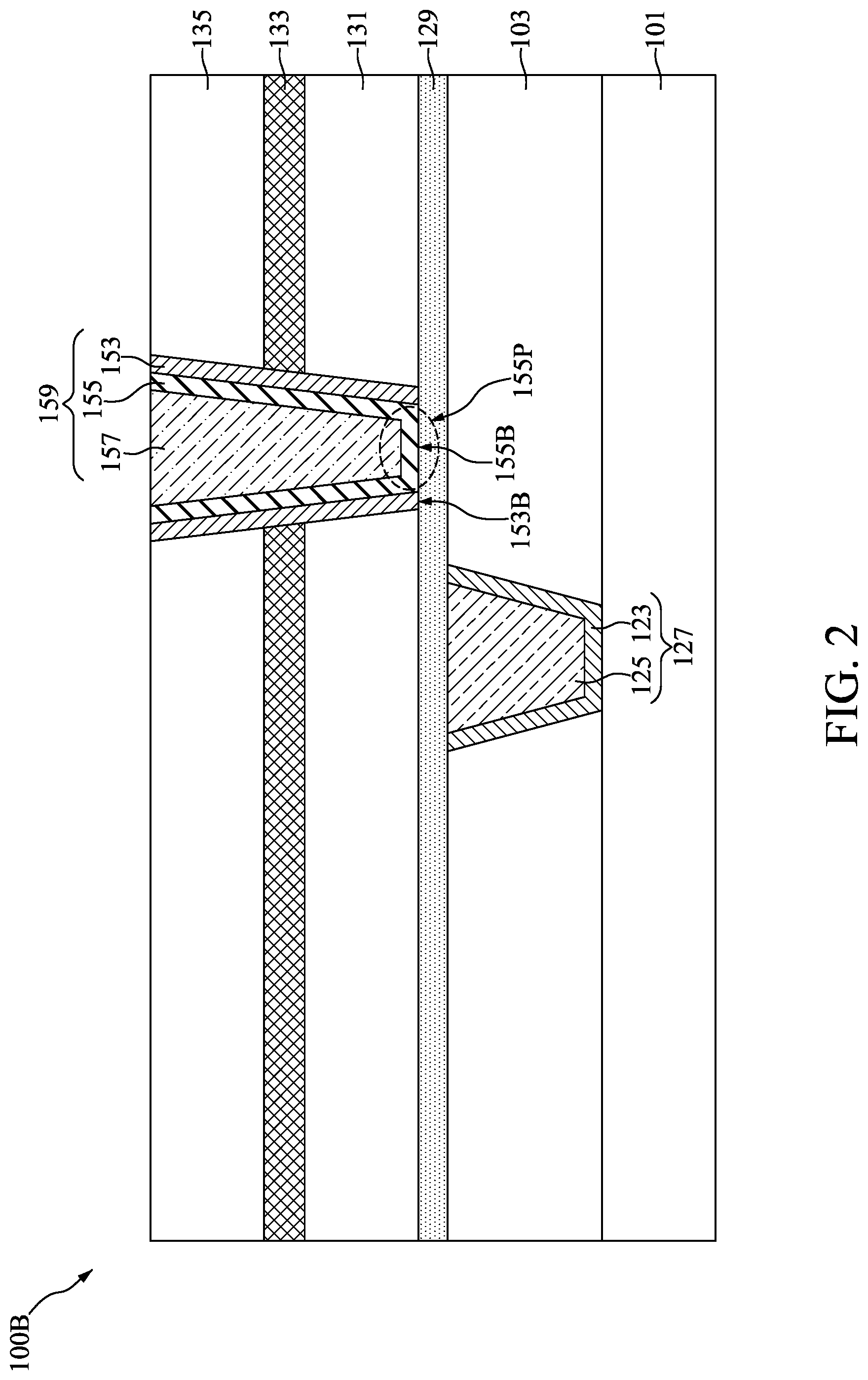 Patent US12308319 Figure 2 – Semiconductor device structure with fluorine-catching layer