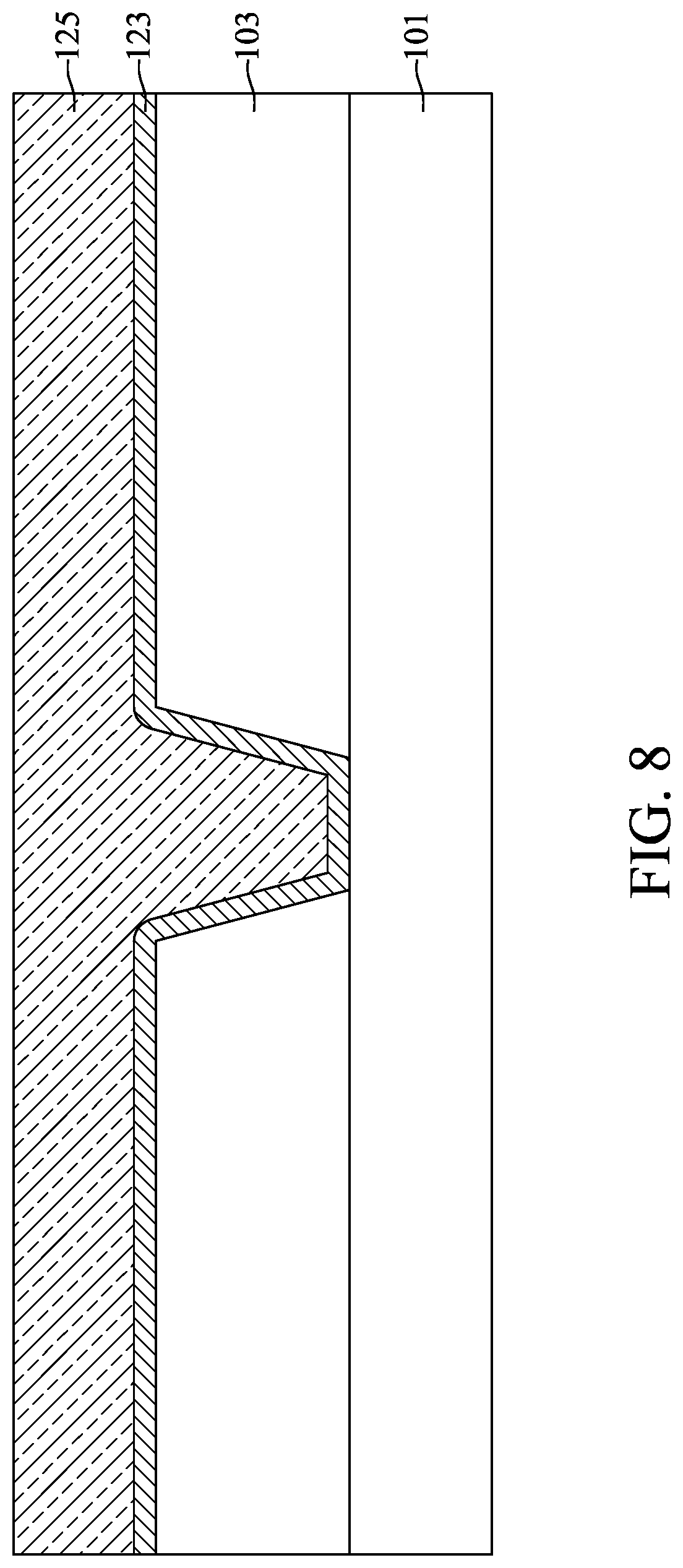 Patent US12308319 Figure 8 – Semiconductor device structure with fluorine-catching layer