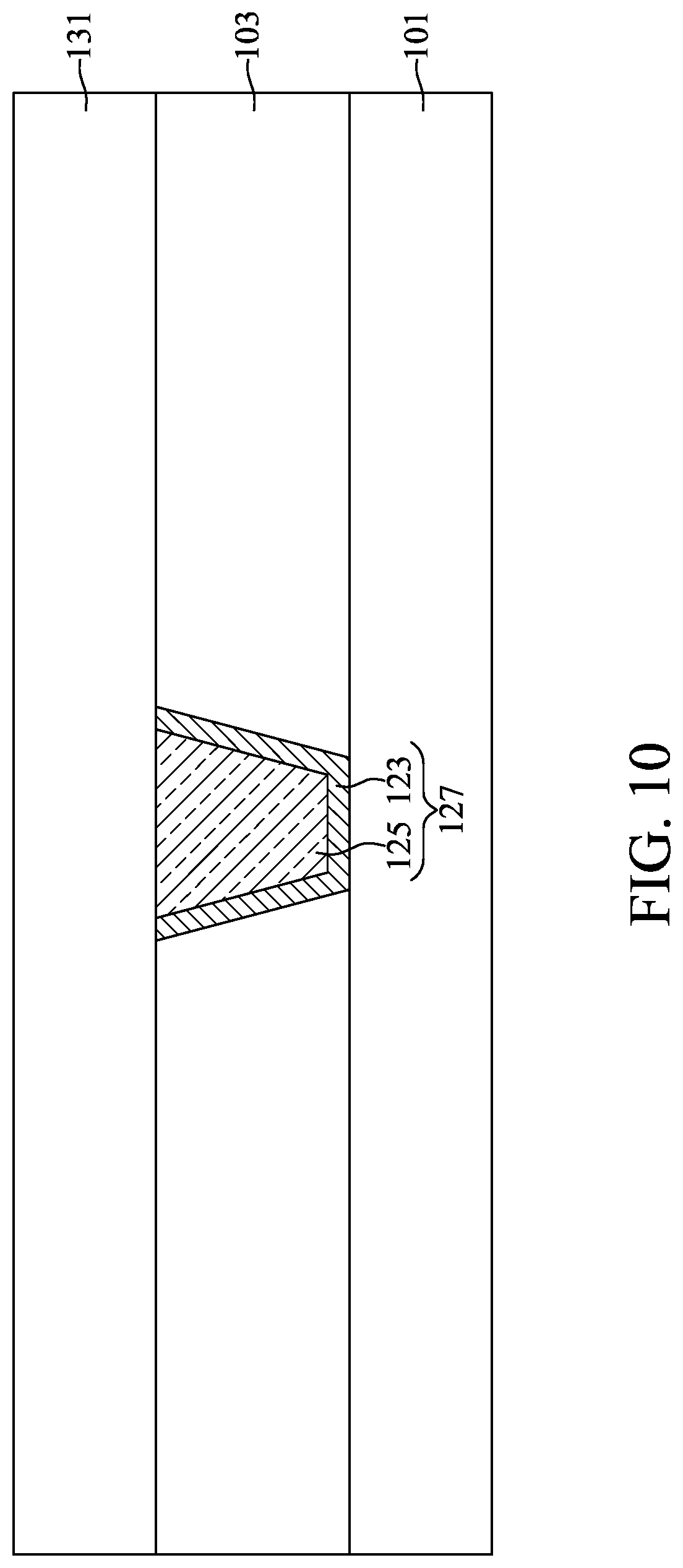 Patent US12308319 Figure 10 – Semiconductor device structure with fluorine-catching layer