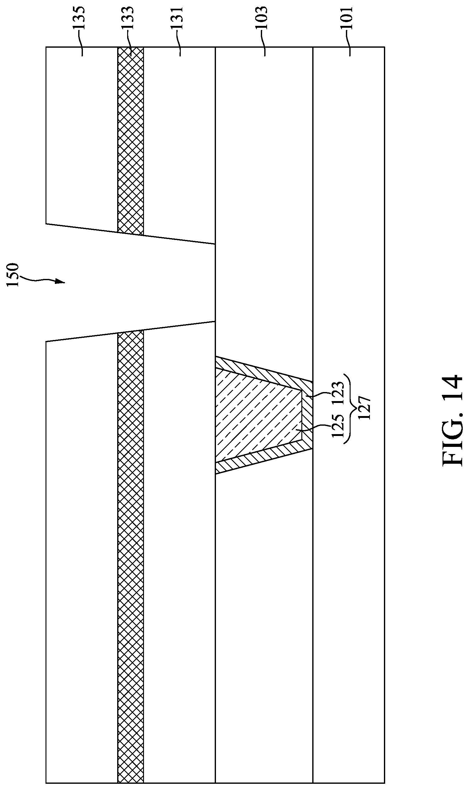 Patent US12308319 Figure 14 – Semiconductor device structure with fluorine-catching layer