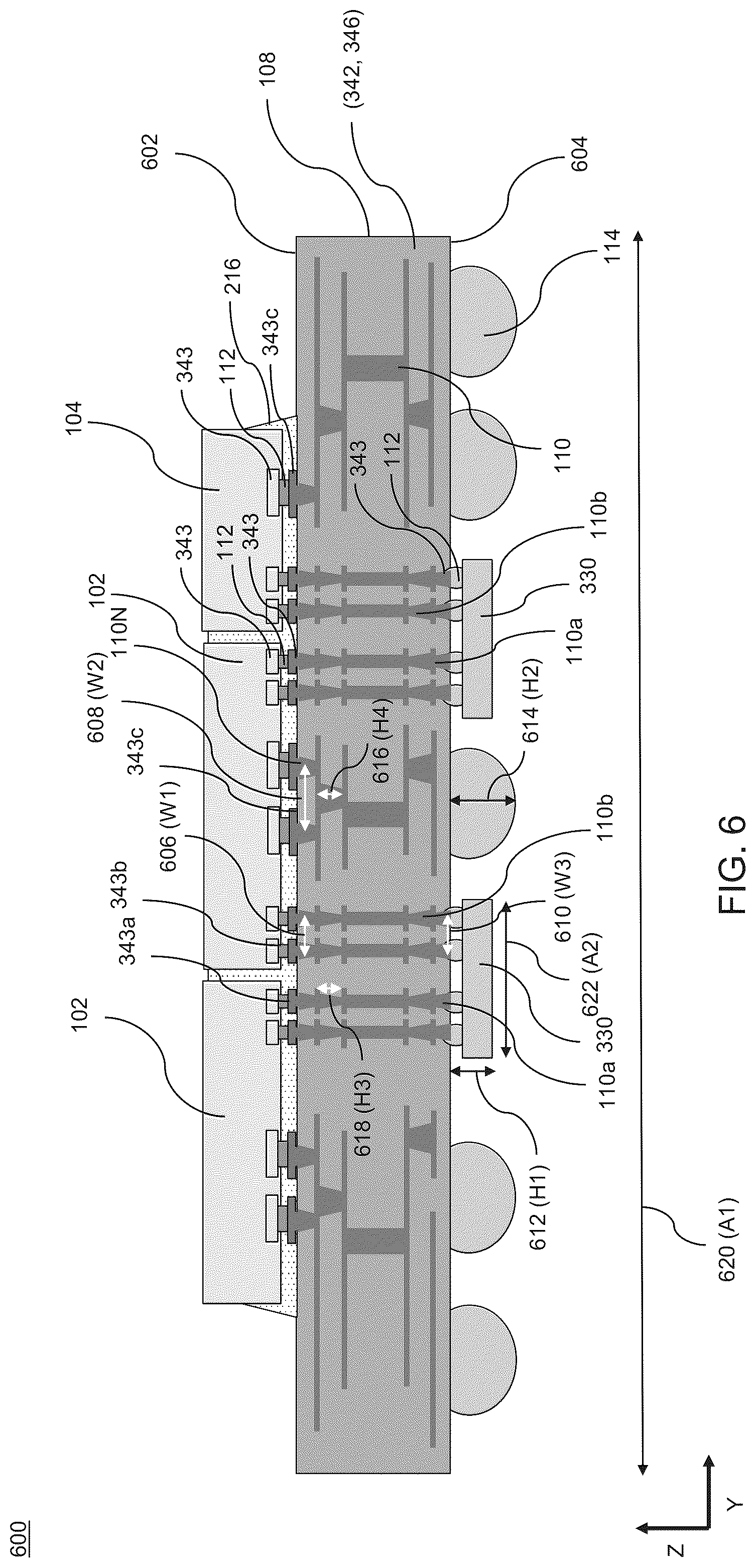 Patent US12308321 Figure 8 – Structures to increase substrate routing density and methods of forming the same