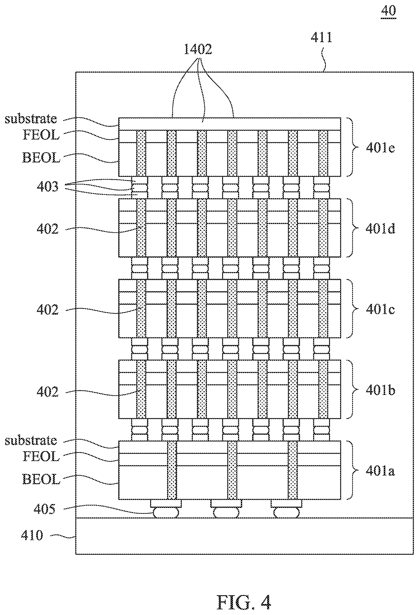 Patent US12308344 Figure 4 – Multi-chip package having stress relief structure