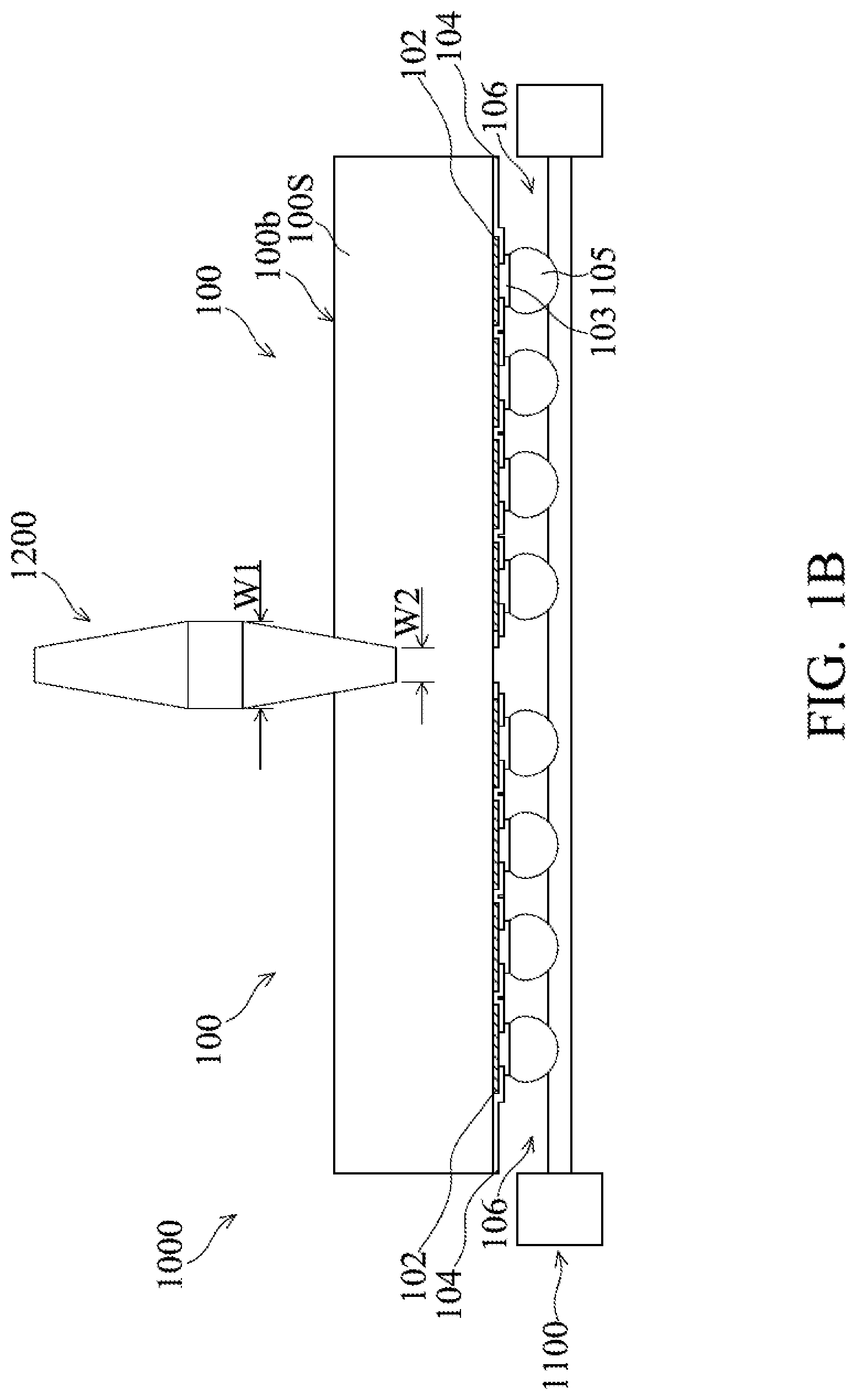 Patent US12308346 Figure 2 – Semiconductor die with tapered sidewall in package