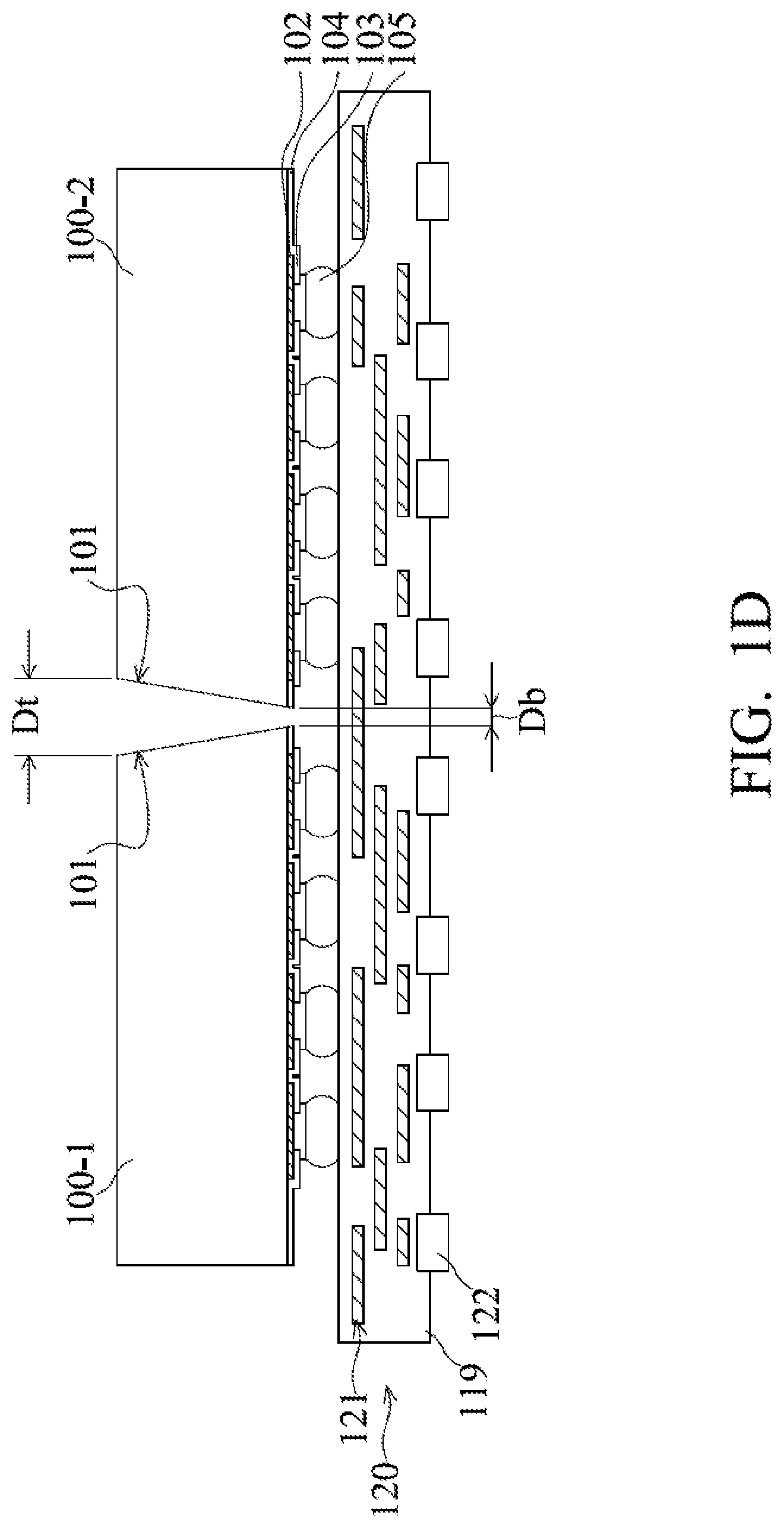 Patent US12308346 Figure 4 – Semiconductor die with tapered sidewall in package