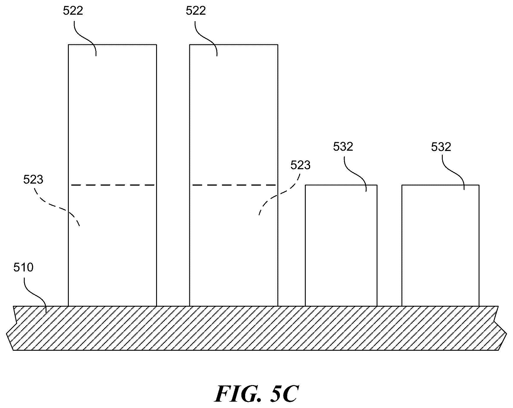 Patent US12308348 Figure 5 – Multi-height interconnect structures and associated systems and methods