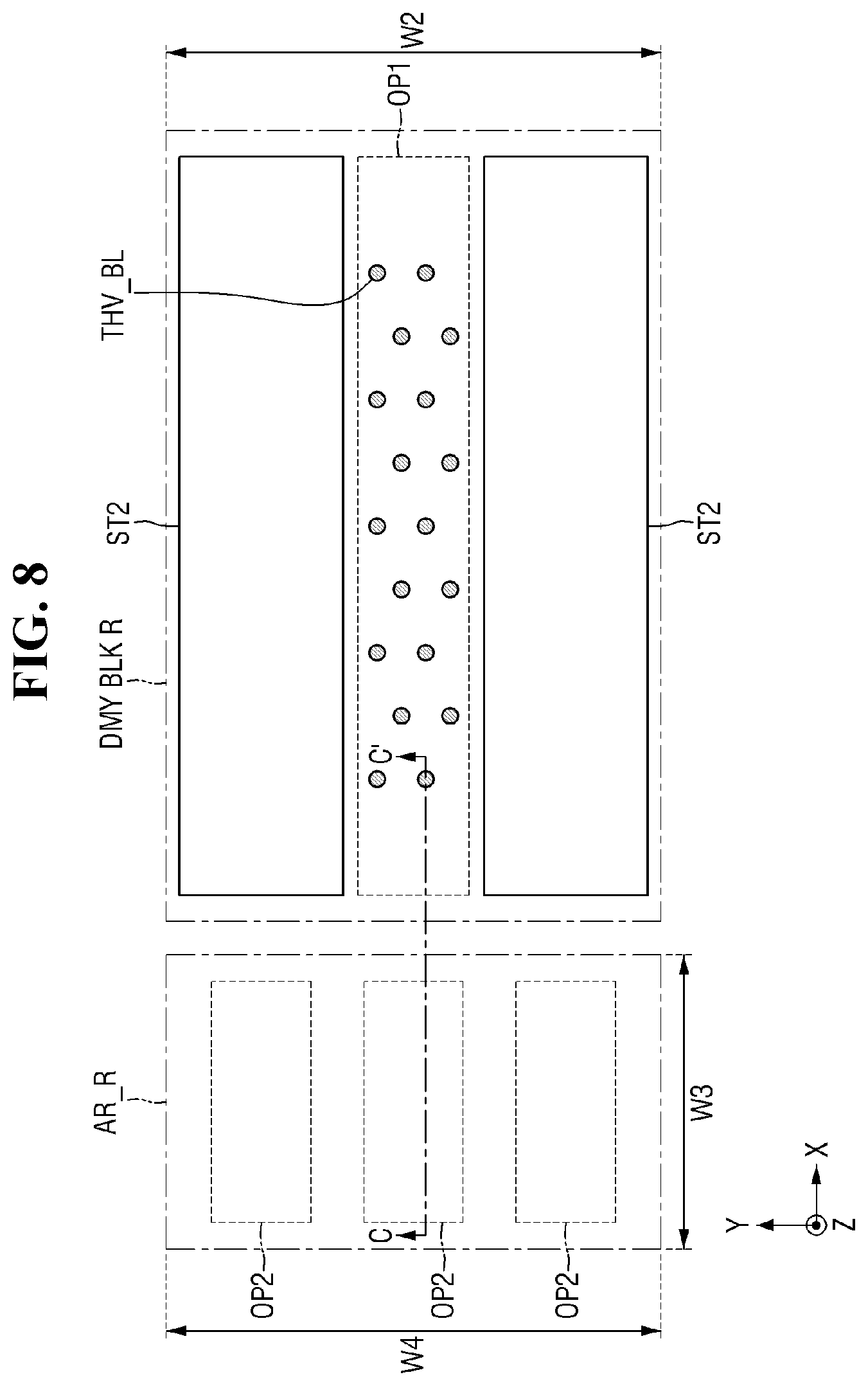 Patent US12308367 Figure 8 – Nonvolatile memory device with openings in the substrate and nonvolatile memory system including the same