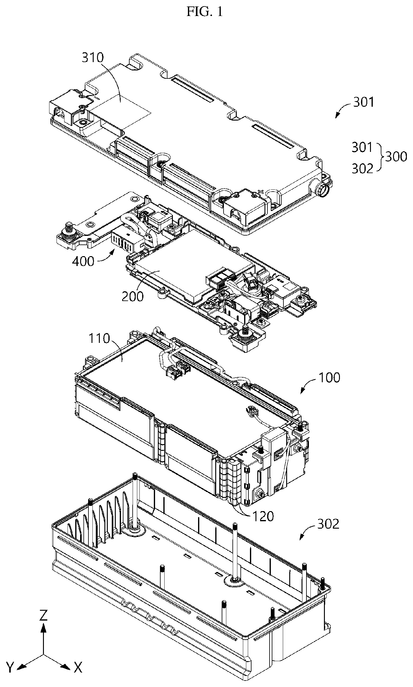 Patent US12308400 Figure 1 – Battery pack