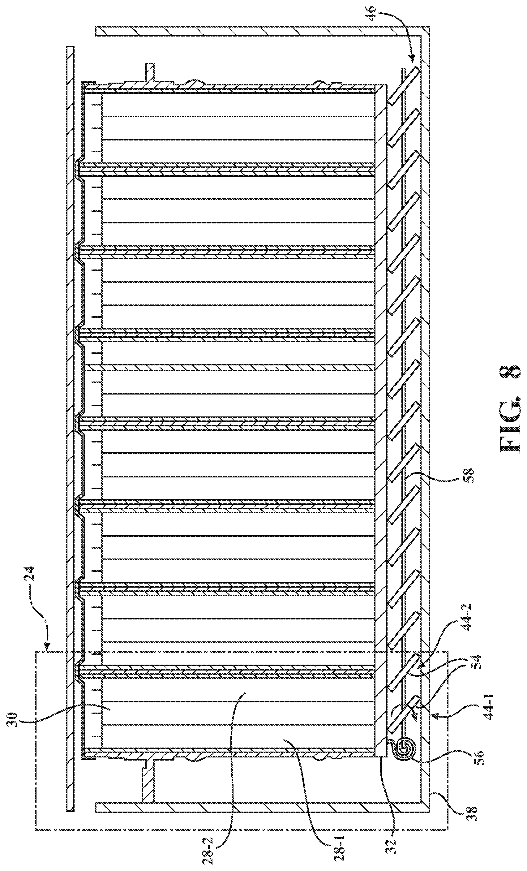 Patent US12308404 Figure 6 – Mitigation of thermal runaway in a battery module