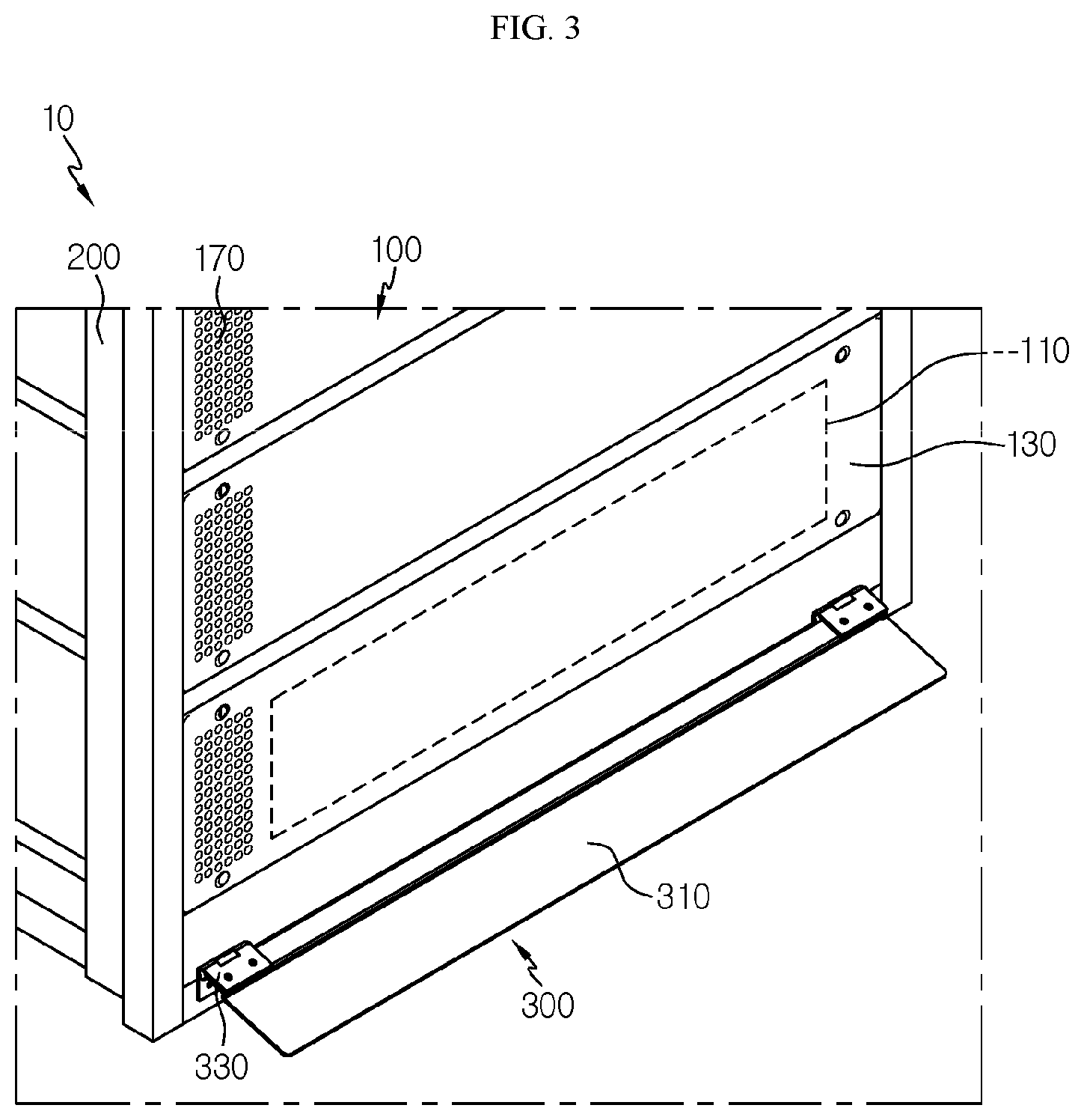 Patent US12308410 Figure 3 – Battery rack including bracket creating space between walls and rack case and power storage apparatus comprising same