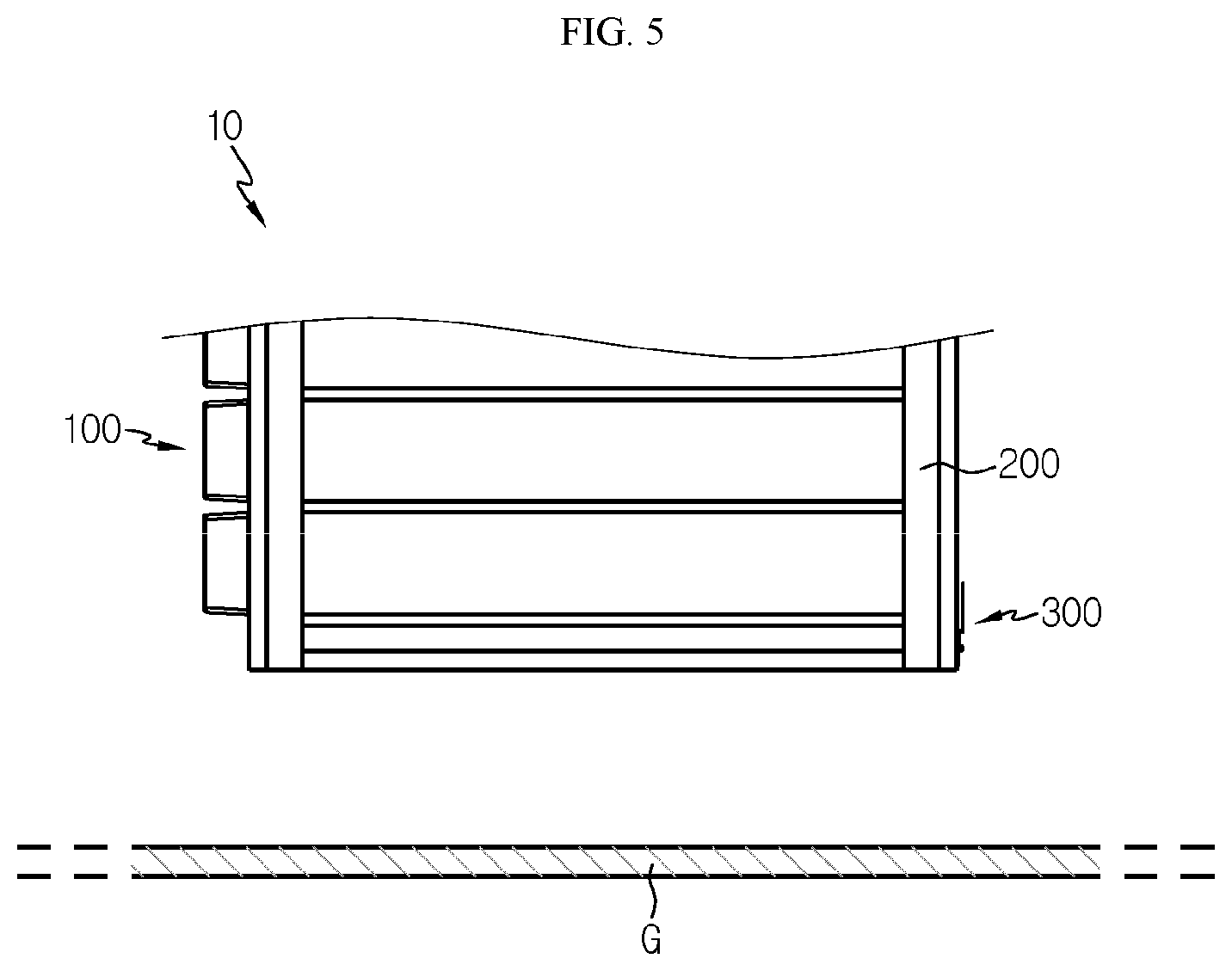 Patent US12308410 Figure 5 – Battery rack including bracket creating space between walls and rack case and power storage apparatus comprising same