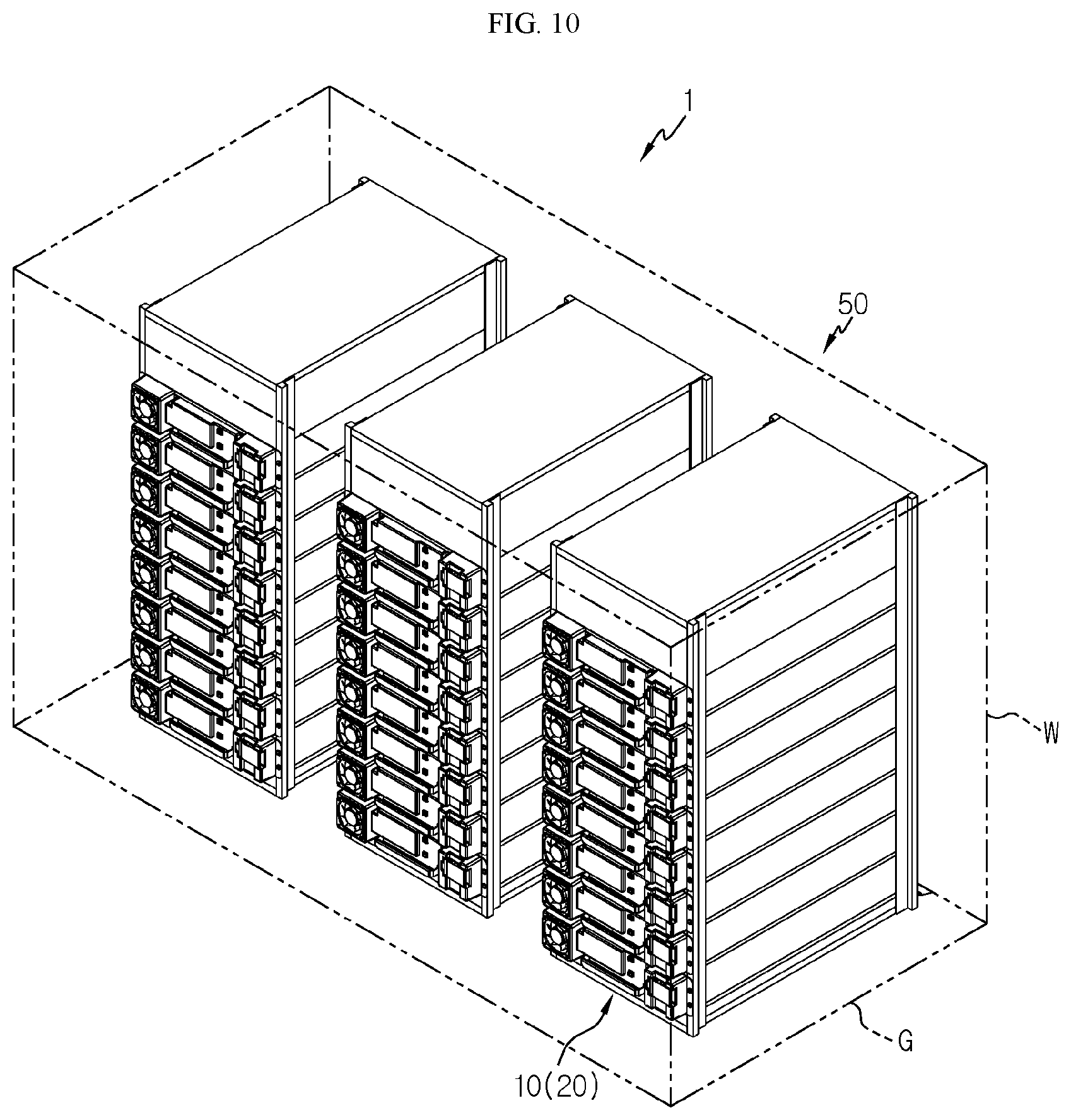 Patent US12308410 Figure 9 – Battery rack including bracket creating space between walls and rack case and power storage apparatus comprising same