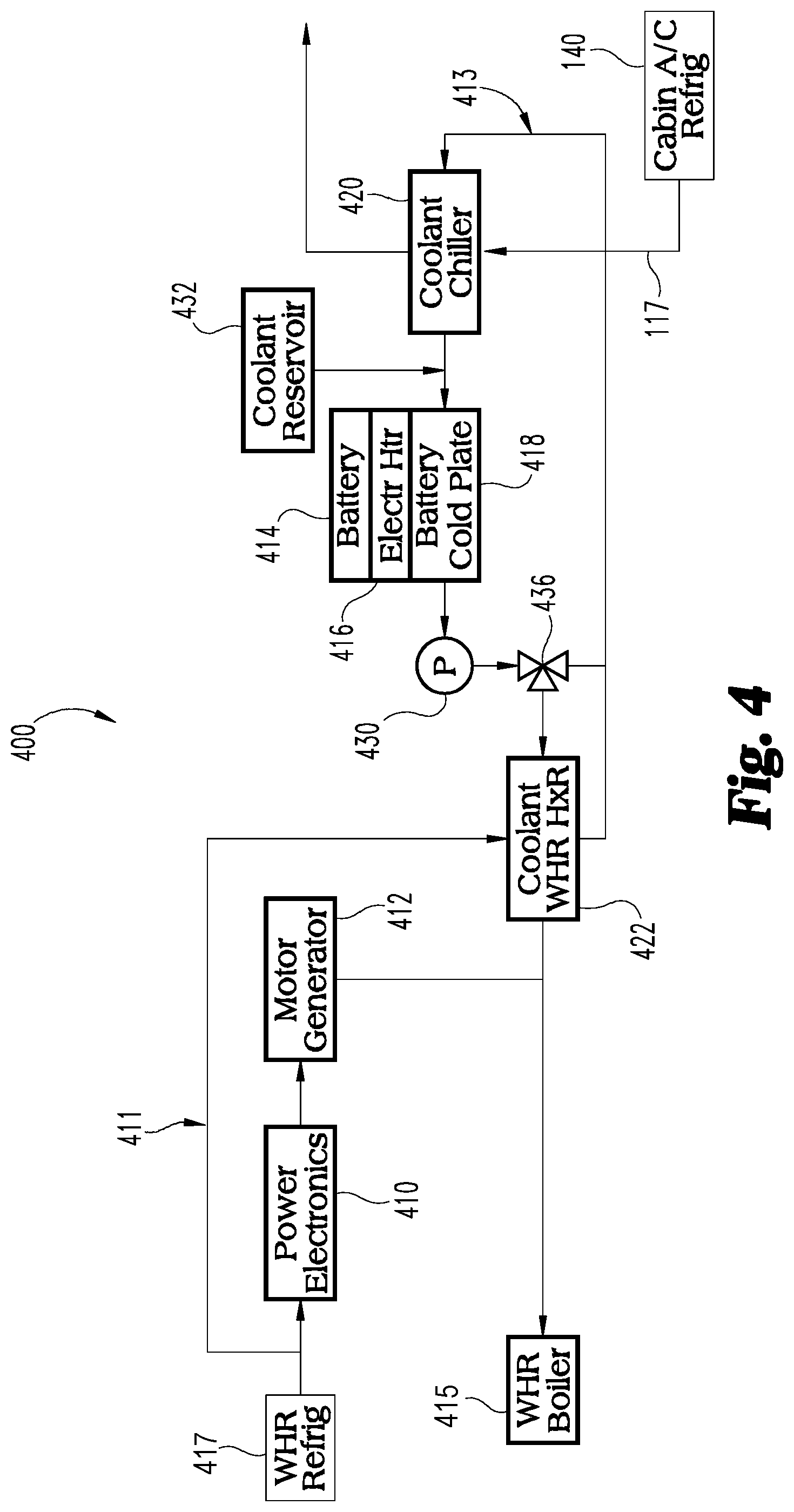 Patent US12308413 Figure 4 – Waste heat recovery power electronics cooling