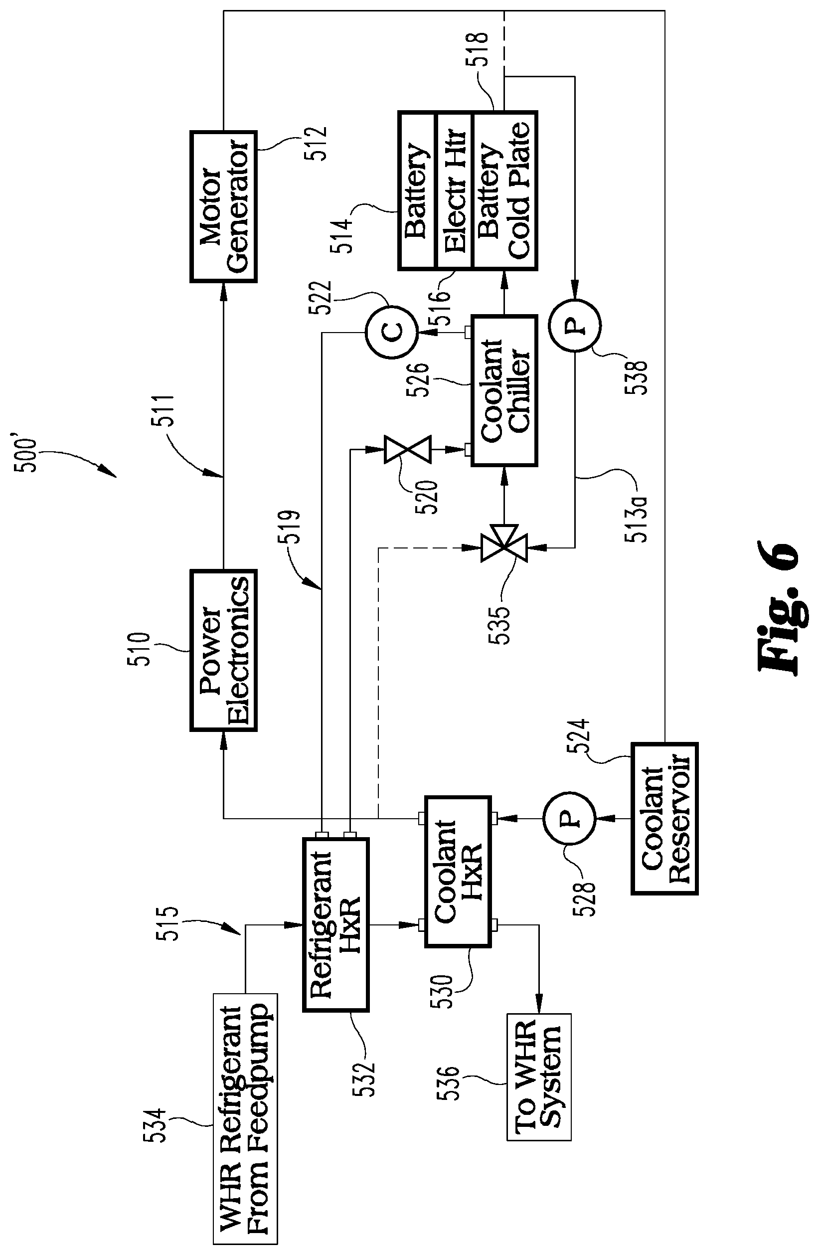 Patent US12308413 Figure 6 – Waste heat recovery power electronics cooling