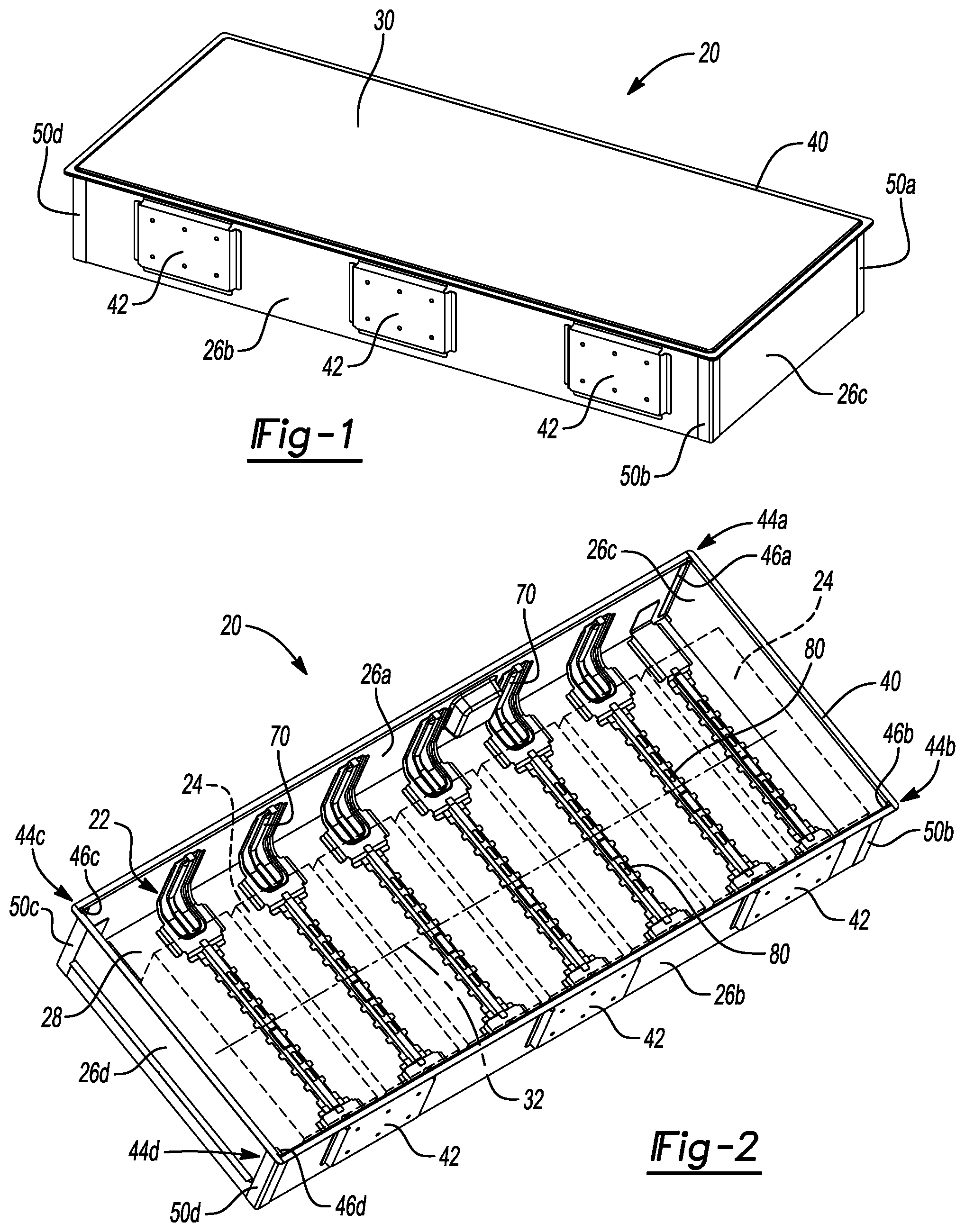 Patent US12308456 Figure 1 – Corner shield for electric vehicle battery box
