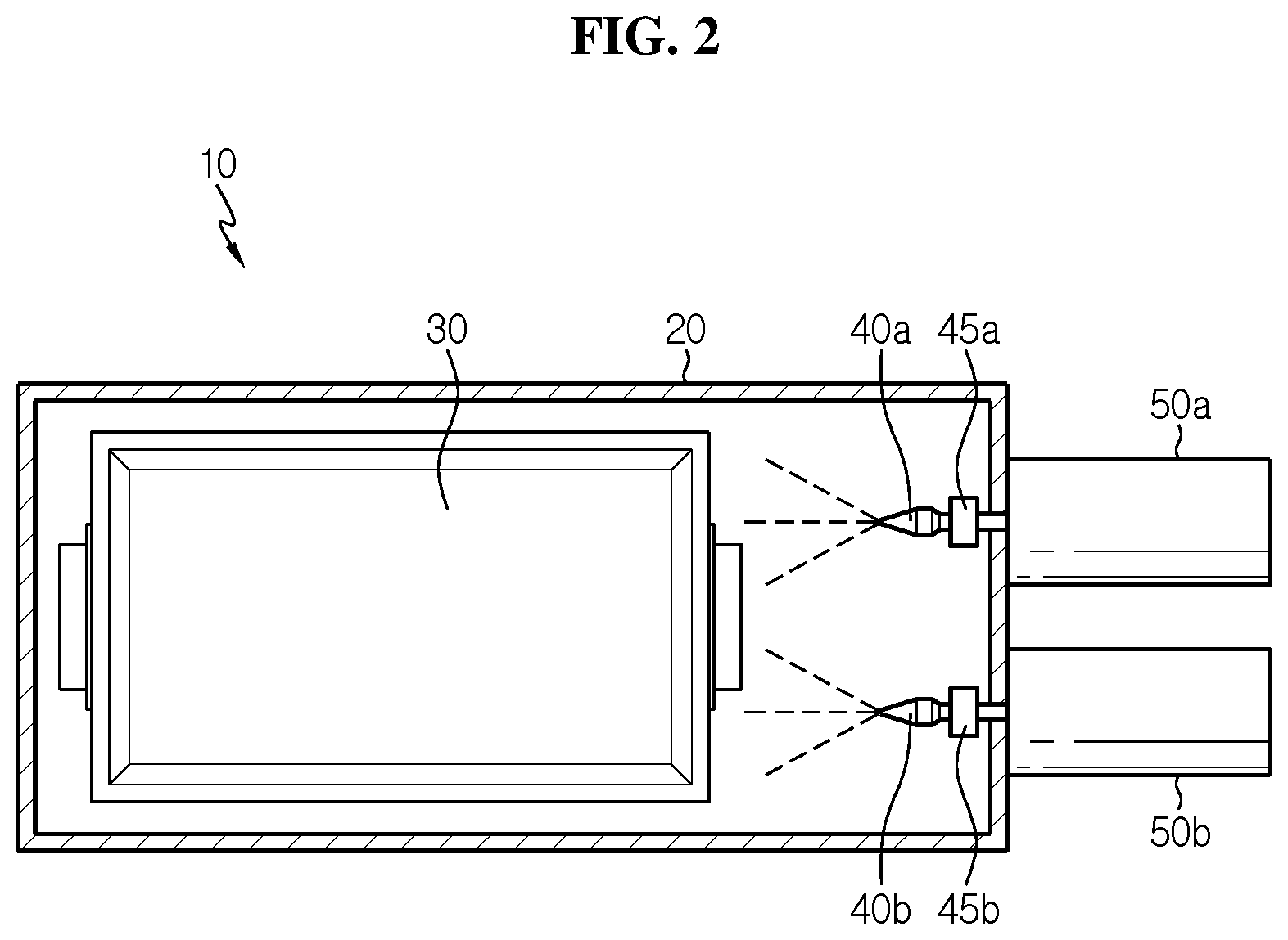 Patent US12308467 Figure 2 – Battery module including coolant jet spray nozzles with different melting point metal valves, and battery pack and vehicle including same