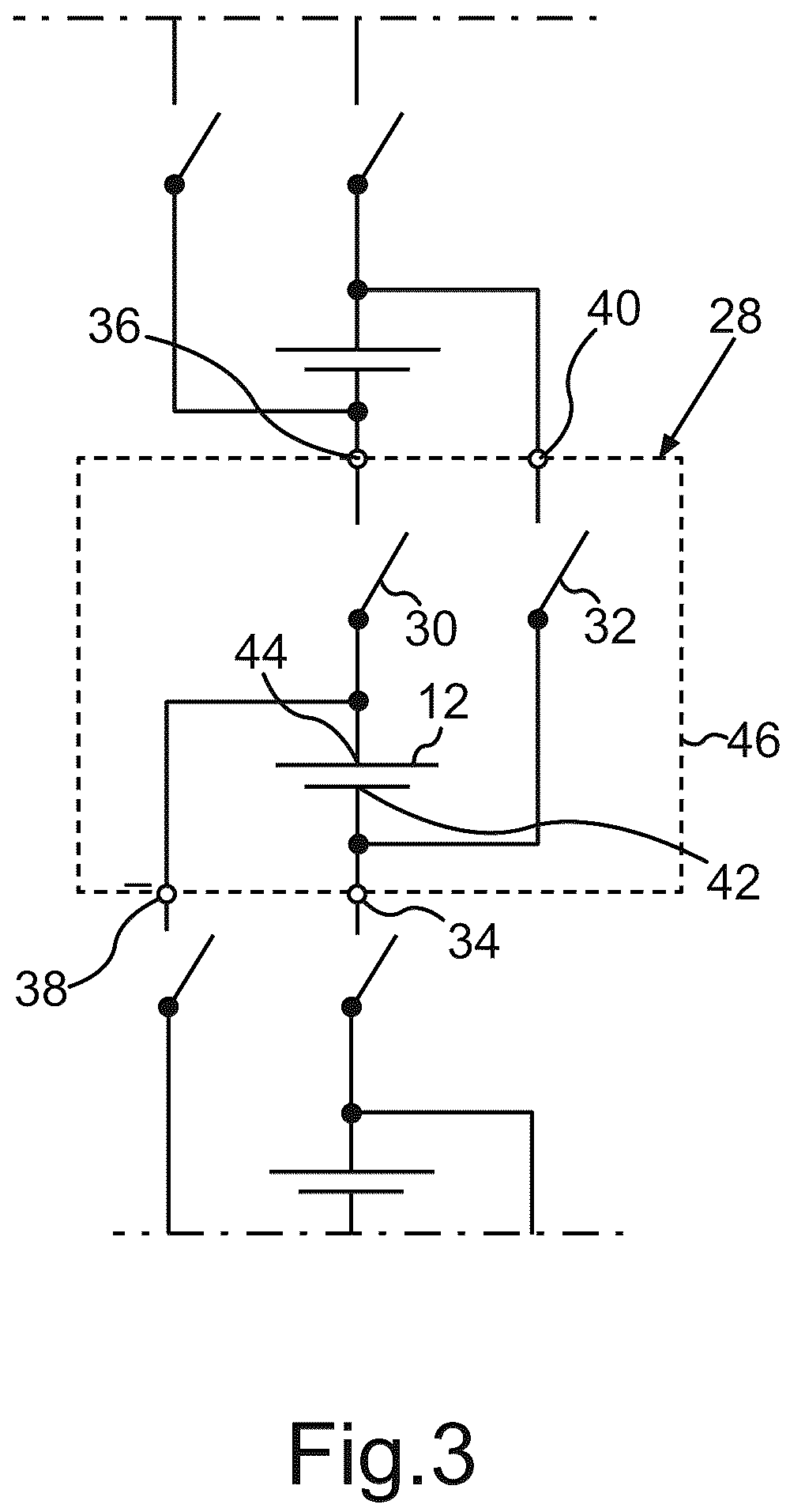Patent US12308473 Figure 2 – Switching configuration for a battery module