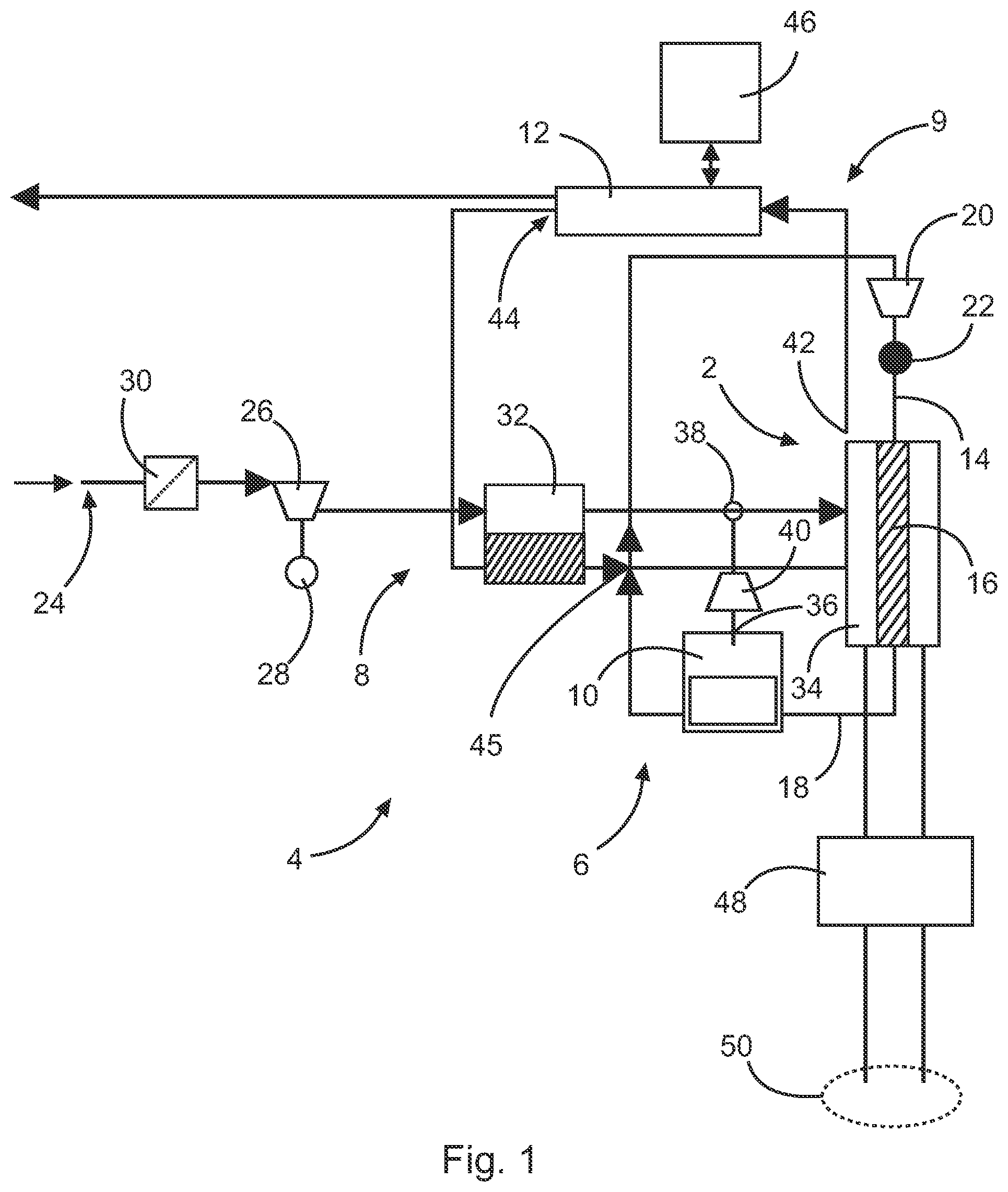 Patent US12308490 Figure 1 – Water-based, combined cooling and humidification system for a fuel cell system