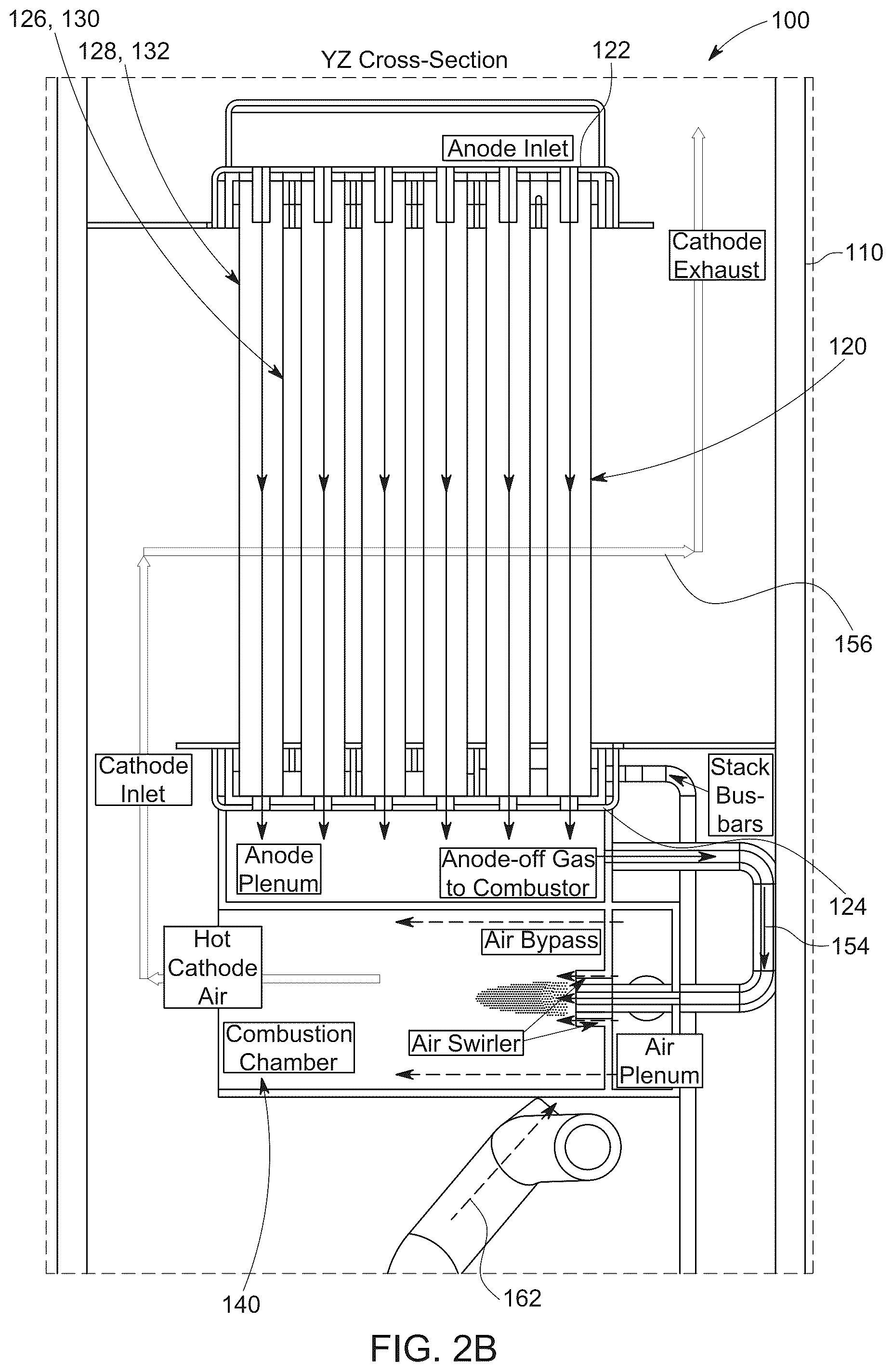 Patent US12308491 Figure 3 – Integrated solid oxide fuel cell combustor assembly, system, and method thereof