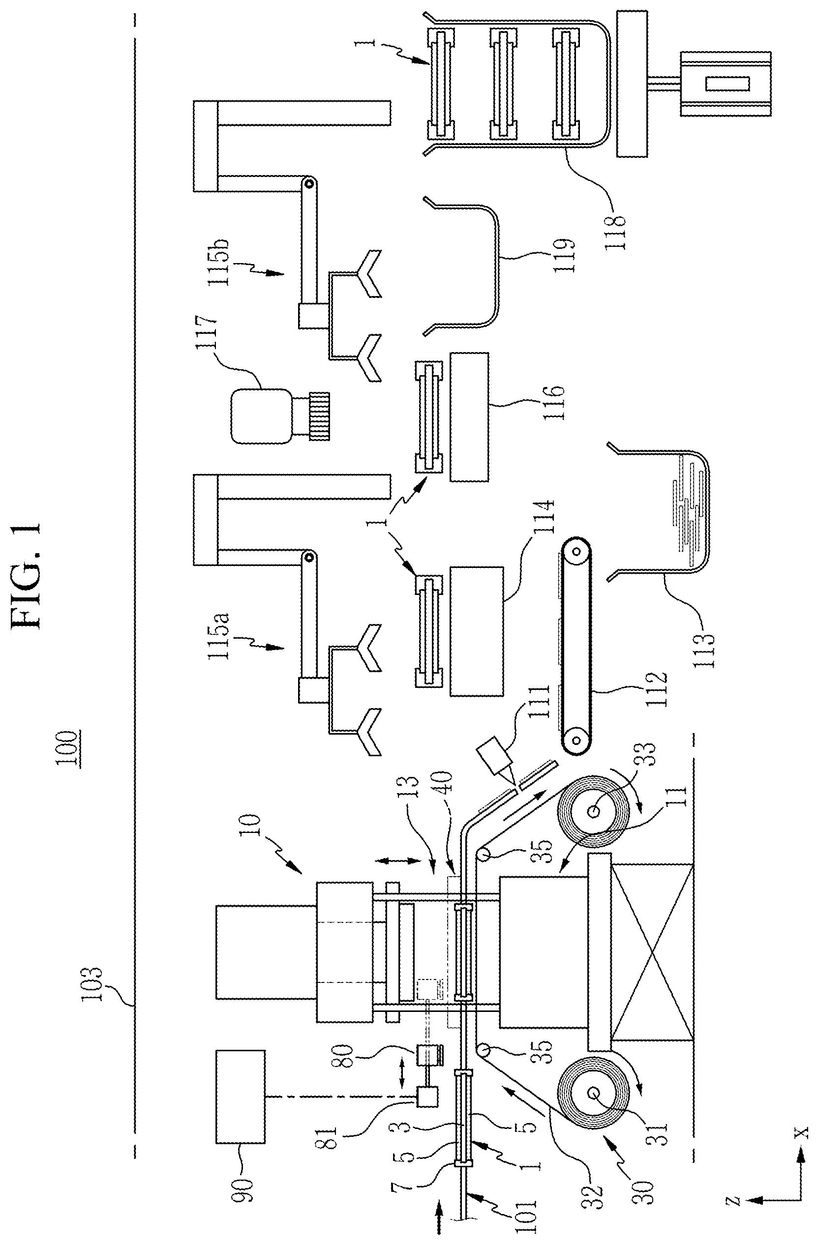 Patent US12308499 Figure 1 – Cutting apparatus and method of manufacturing MEA for fuel cell