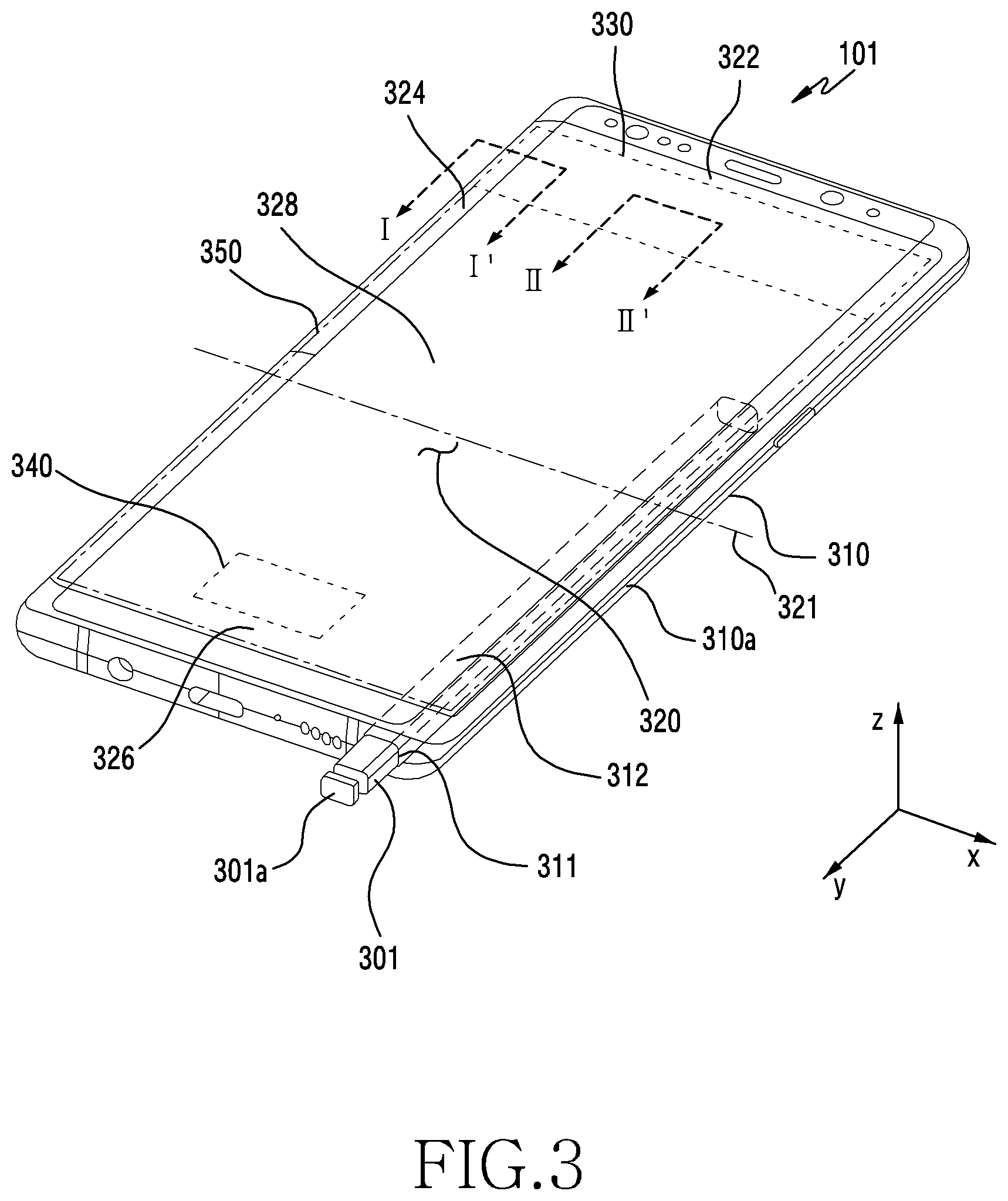 Patent US12308528 Figure 3 – Electronic device including antenna